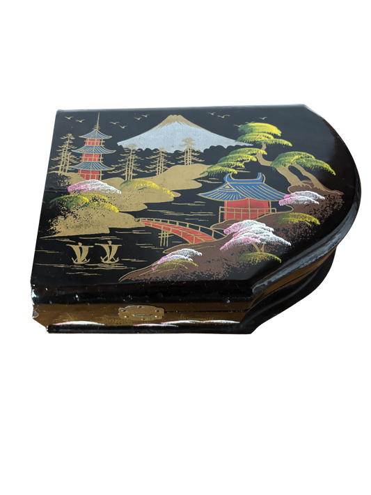 Portagioie giapponese a forma di pianoforte con decorazione multicolore