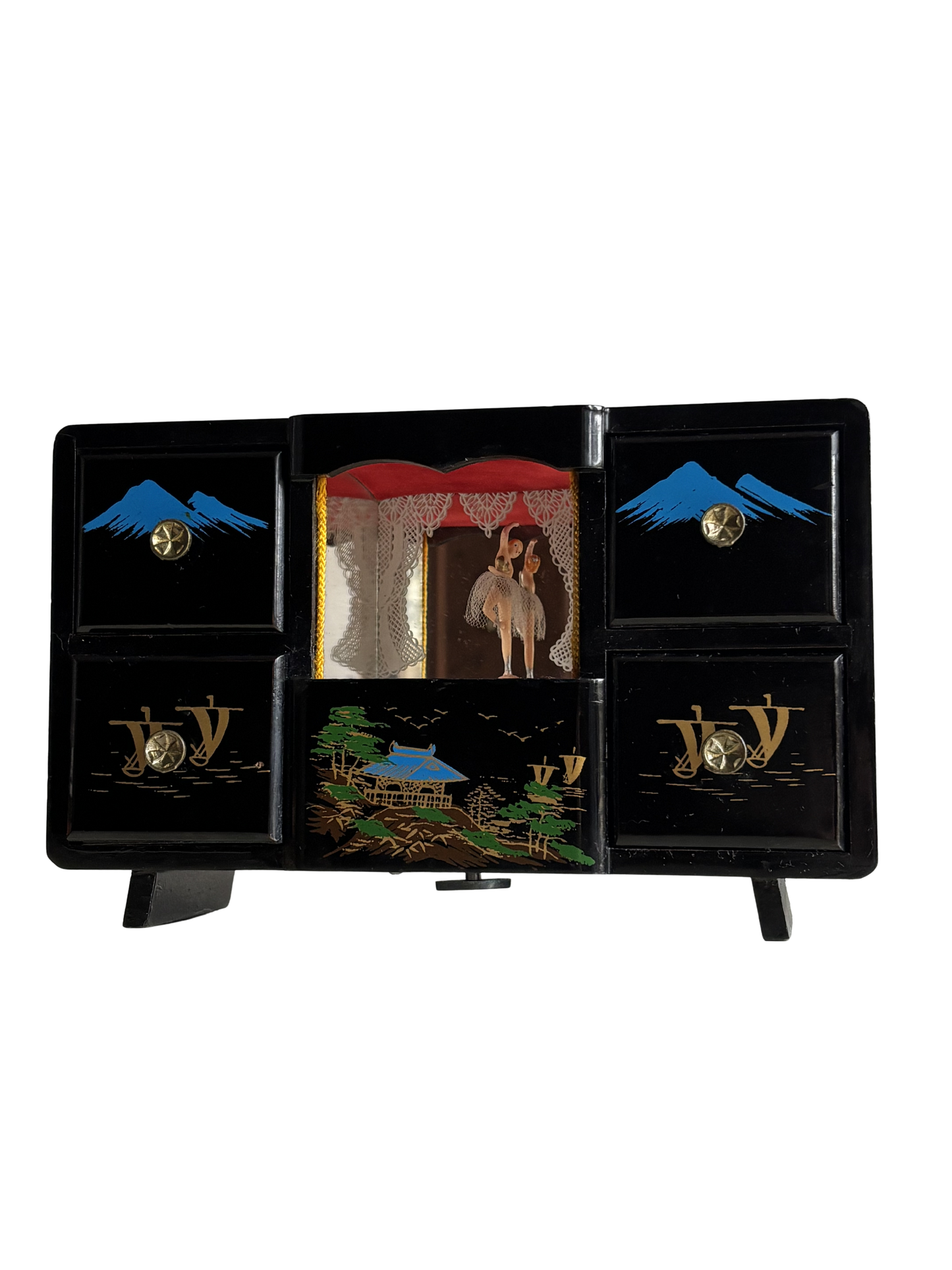 Japanische Schmuckschatulle mit magnetischer Ballerina und funktionierender Spieluhr