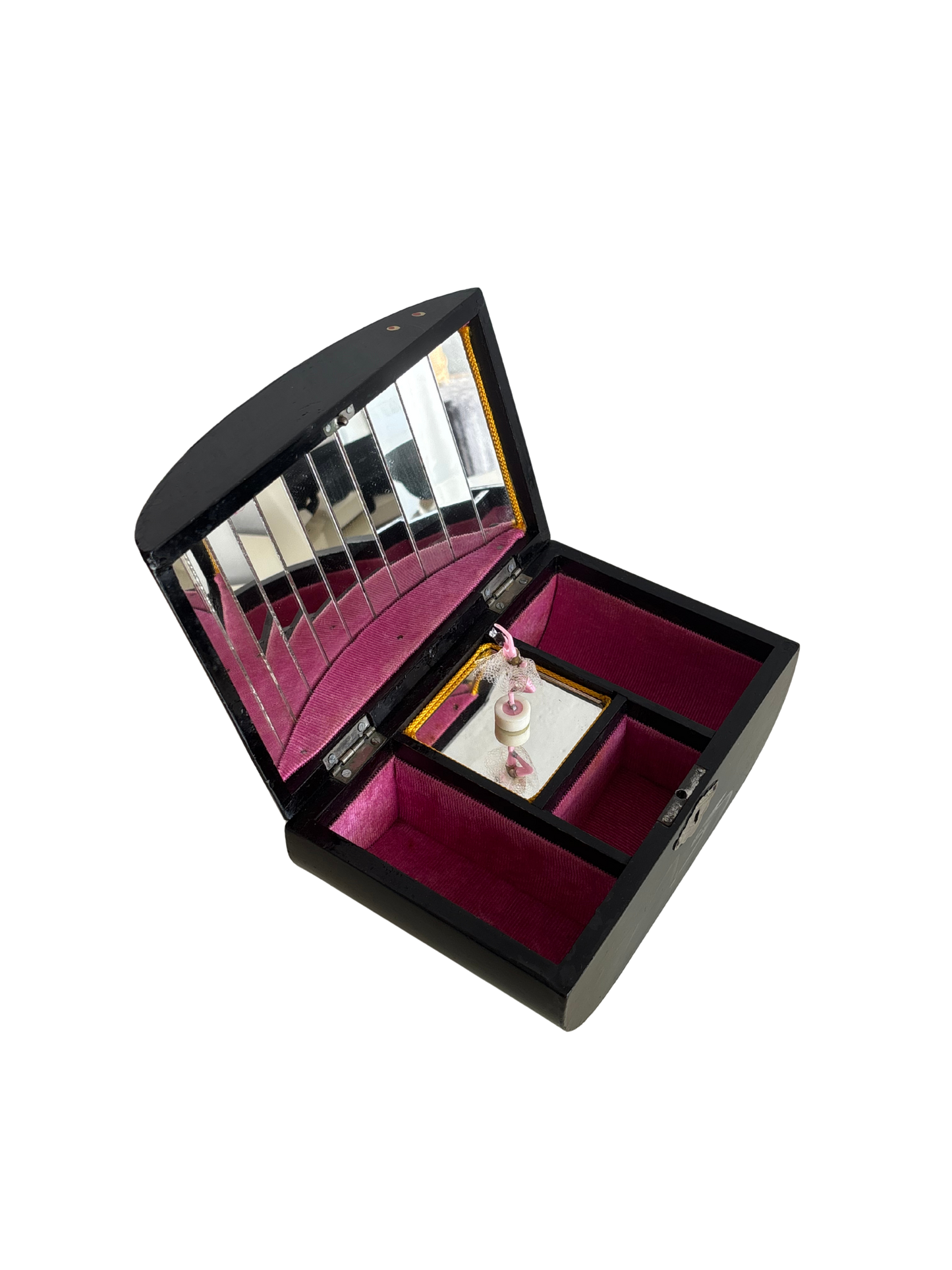 Portagioie giapponese vintage con pavone e ballerina magnetica