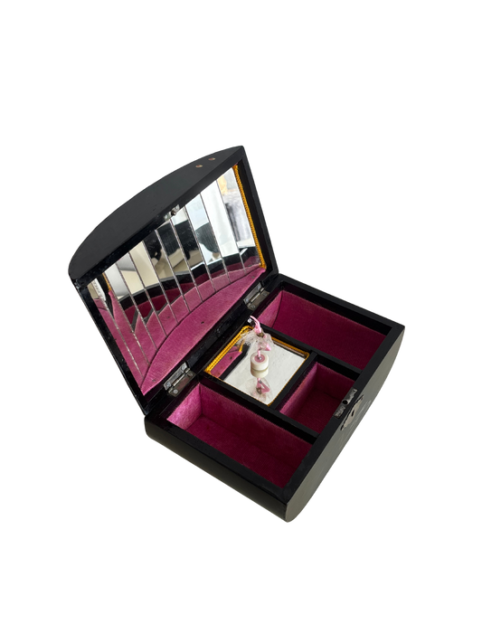 Vintage Japanese Jewelry Box with Peacock Motif and Magnetic Ballerina