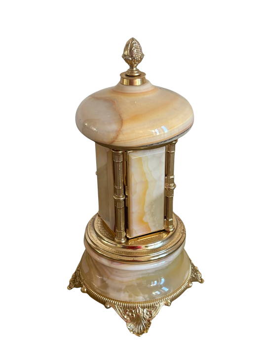 Antiker Onyx‑Portasigarettenbehälter mit Spieluhr und manueller Öffnung