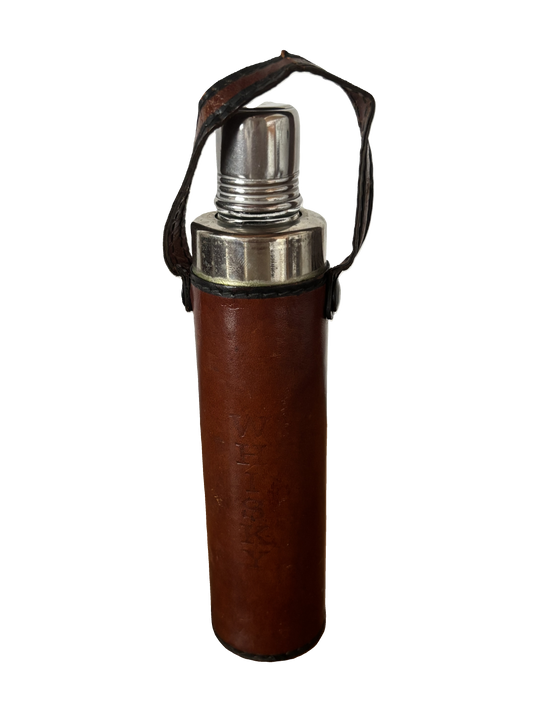 Fiaschetta Portatile per Whisky Vintage in Vetro con Rivestimento in Similpelle e Coperchio in Metallo