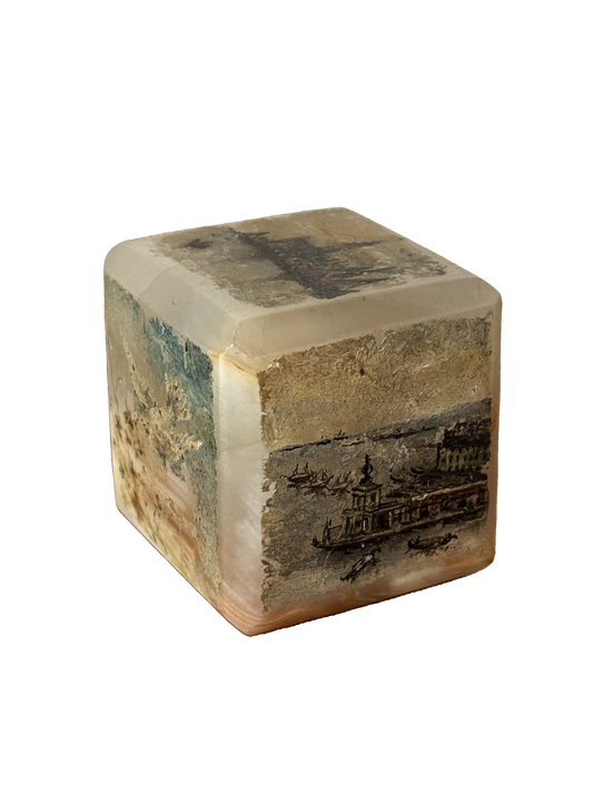 Cubo Fermacarte in Onice con Dipinti a Mano – Vedute della Laguna Veneziana