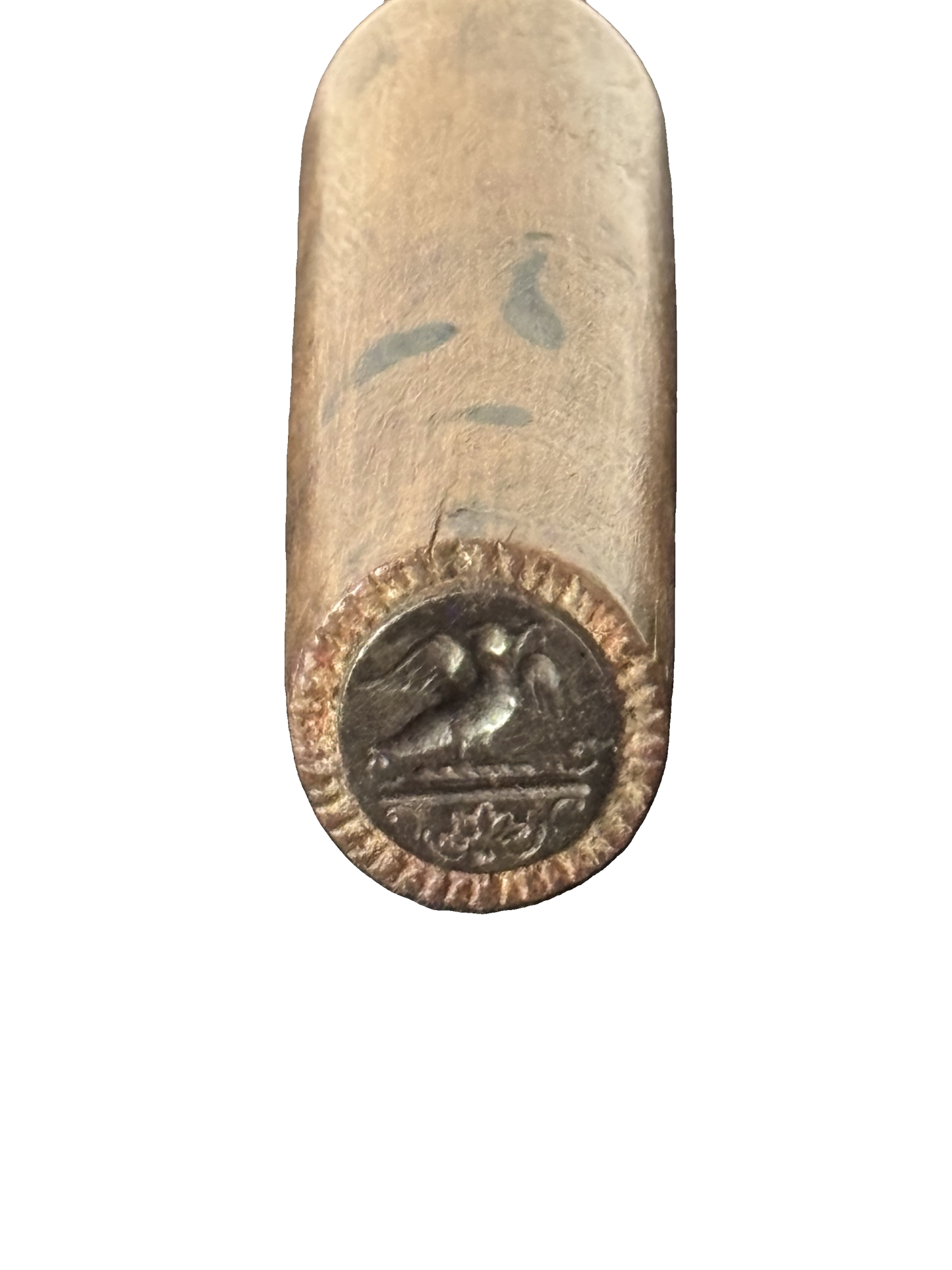 Timbro Vintage in Metallo con Manico in Legno – Incisione Artigianale con Motivo Ornamentale