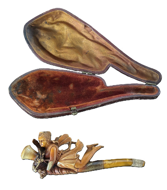 Antica pipa in schiuma di mare – Donna alata con cornucopia – Arte decorativa XIX-XX secolo