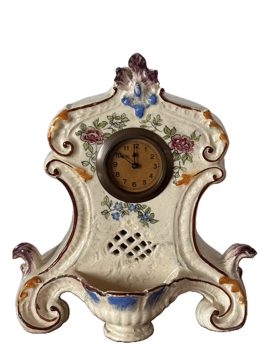 Orologio da tavolo in ceramica vintage decorata – marchiato e restaurato