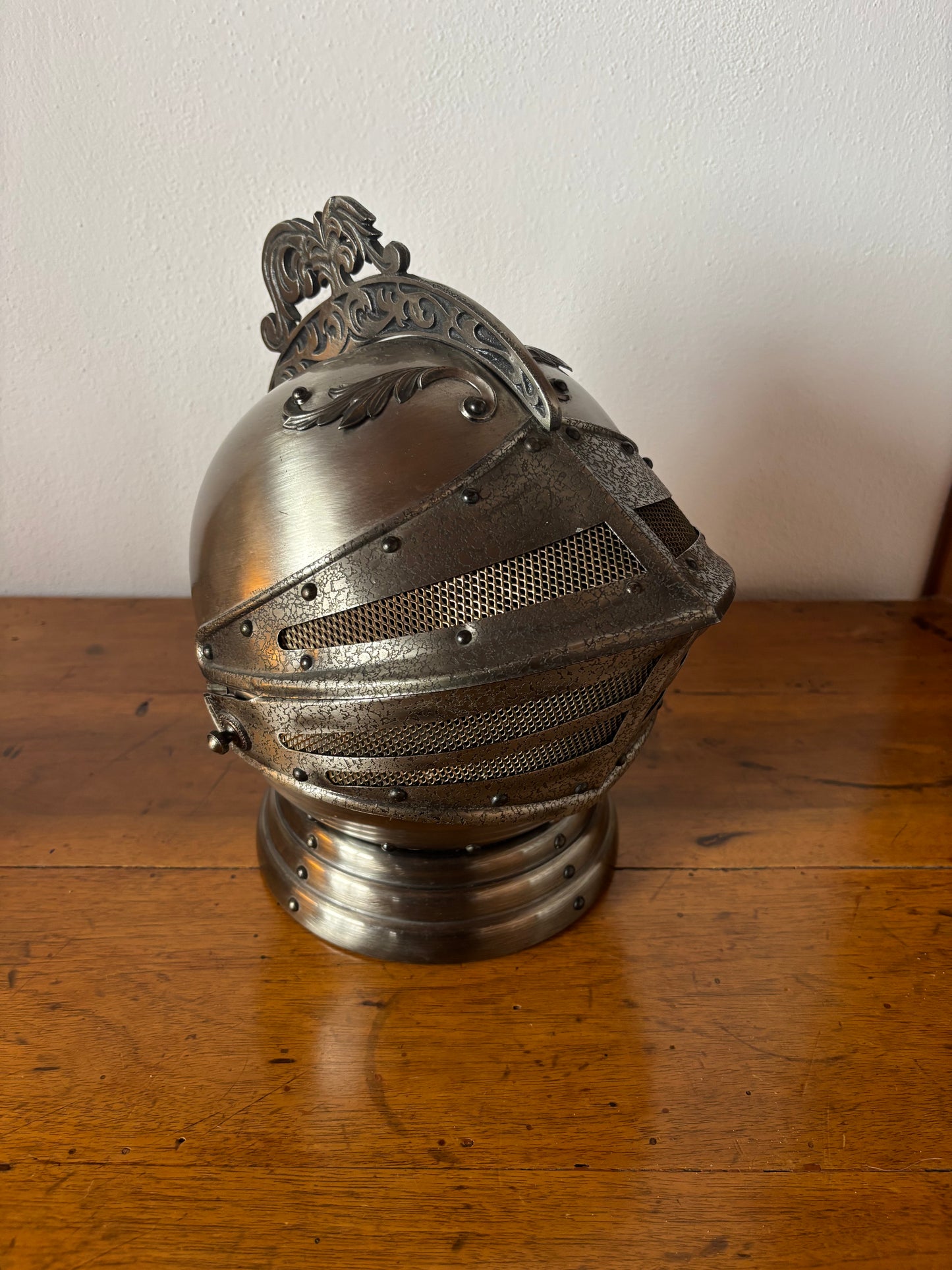 Vintage bar helmet with music box and liquor set