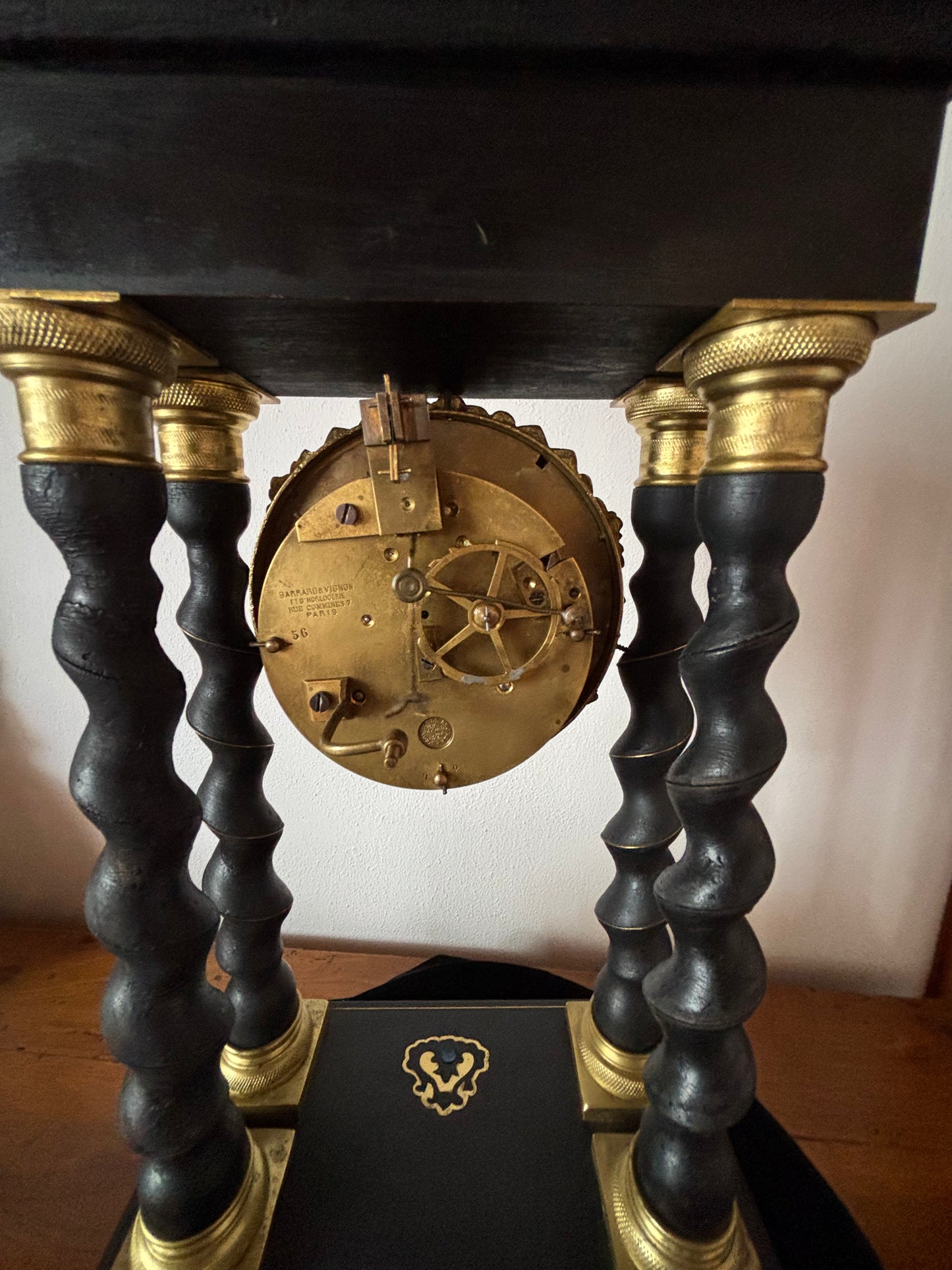 Napoleon III Period Wooden Pendulum Clock with Metal Inlays