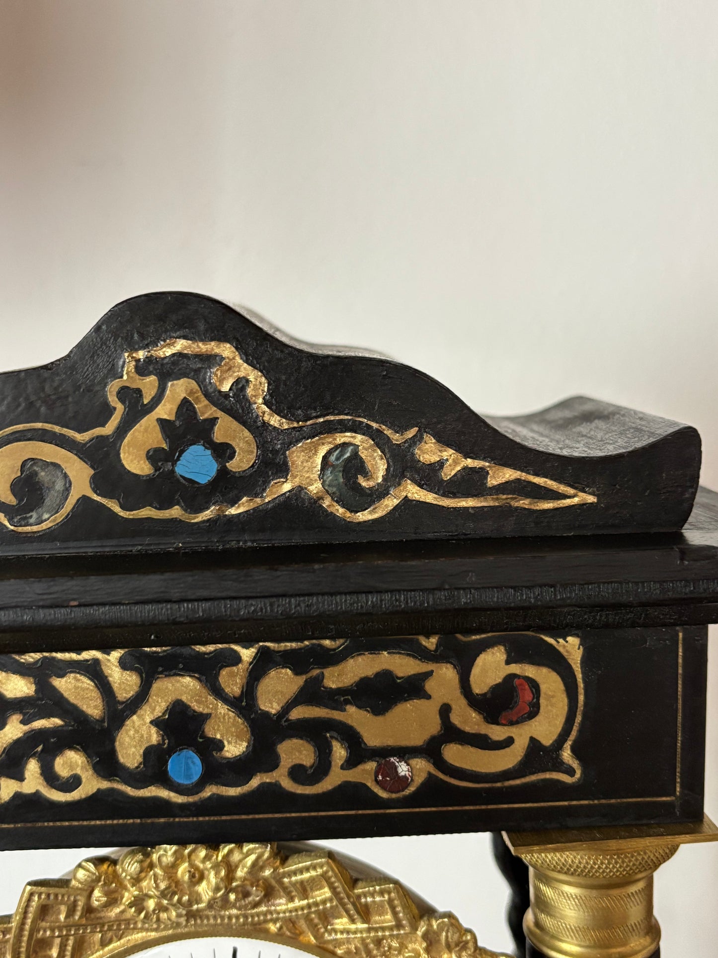 Napoleon III Period Wooden Pendulum Clock with Metal Inlays