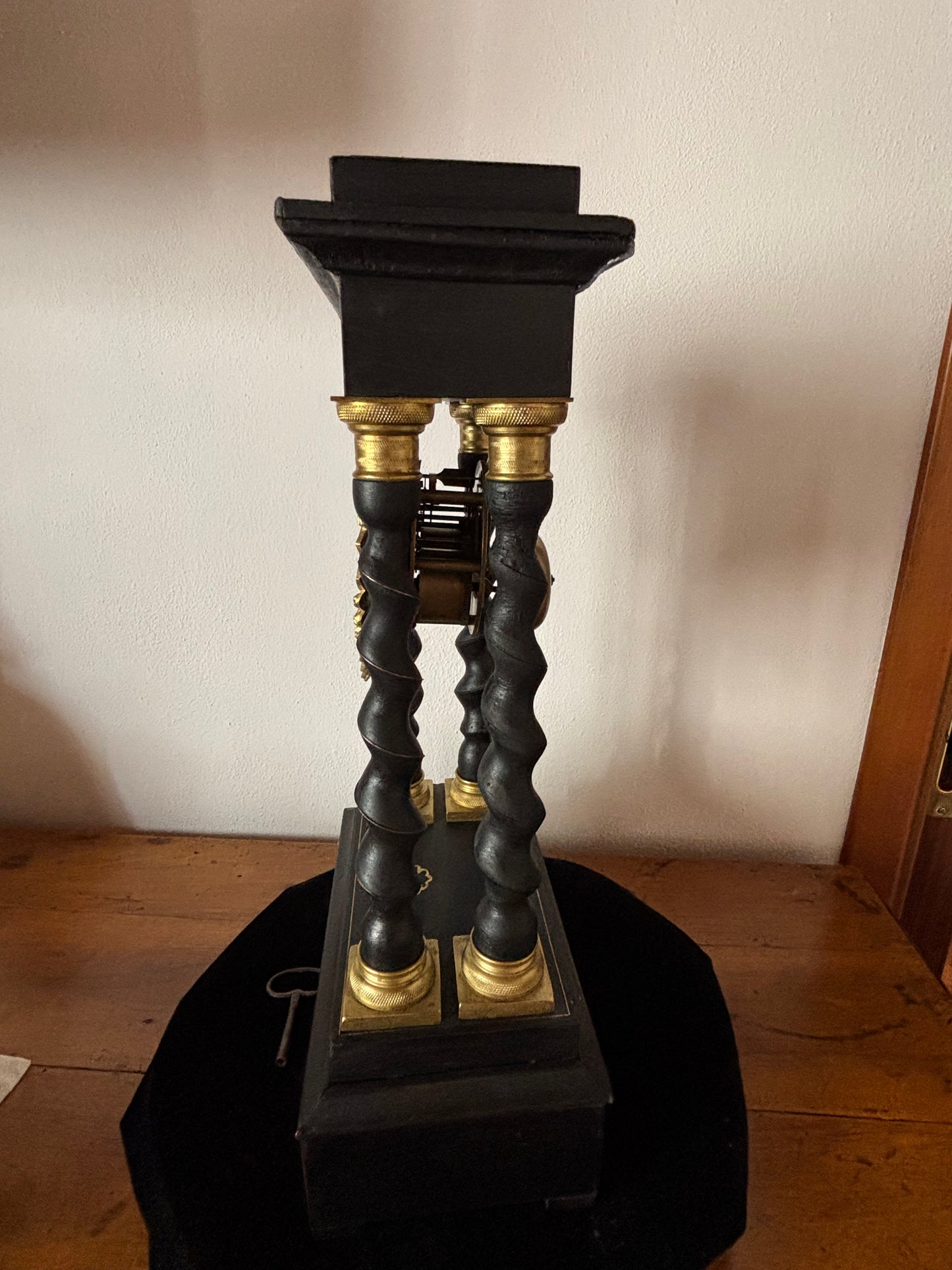 Napoleon III Period Wooden Pendulum Clock with Metal Inlays
