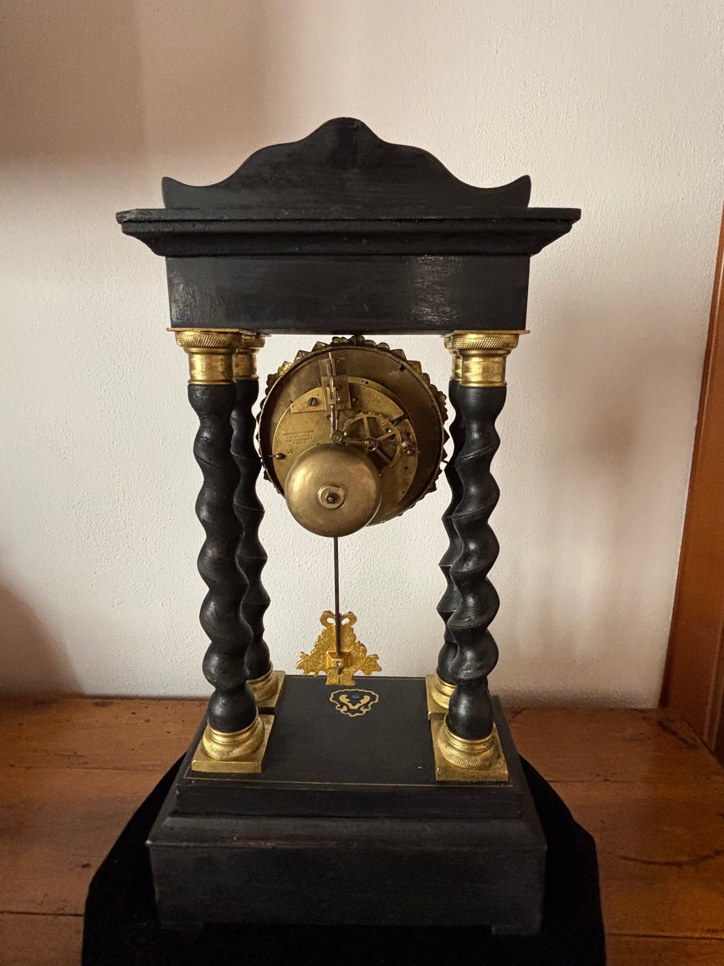 Napoleon III Period Wooden Pendulum Clock with Metal Inlays