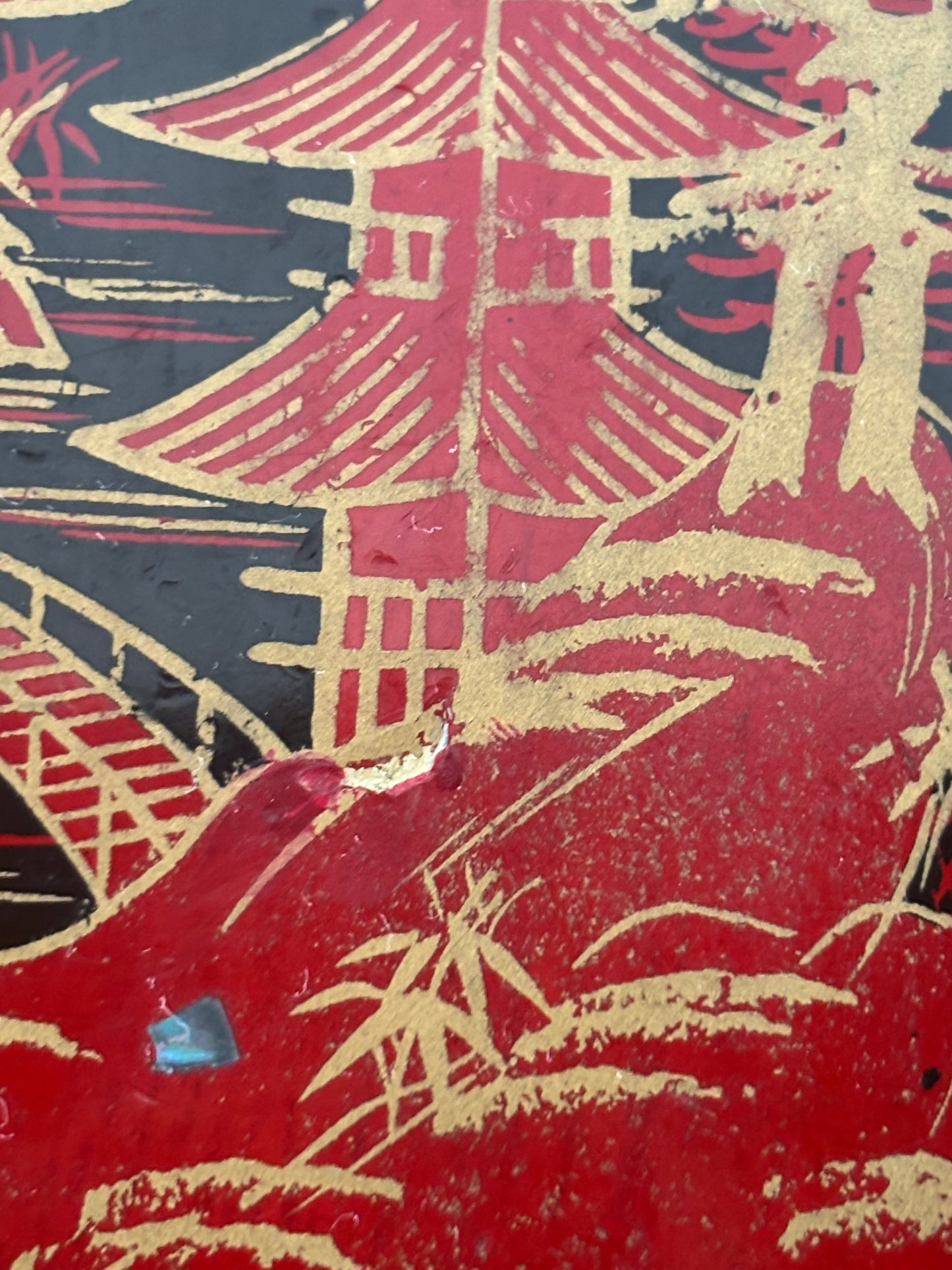 Portagioie giapponese vintage con carillon funzionante – laccatura nera e interni in velluto rosso