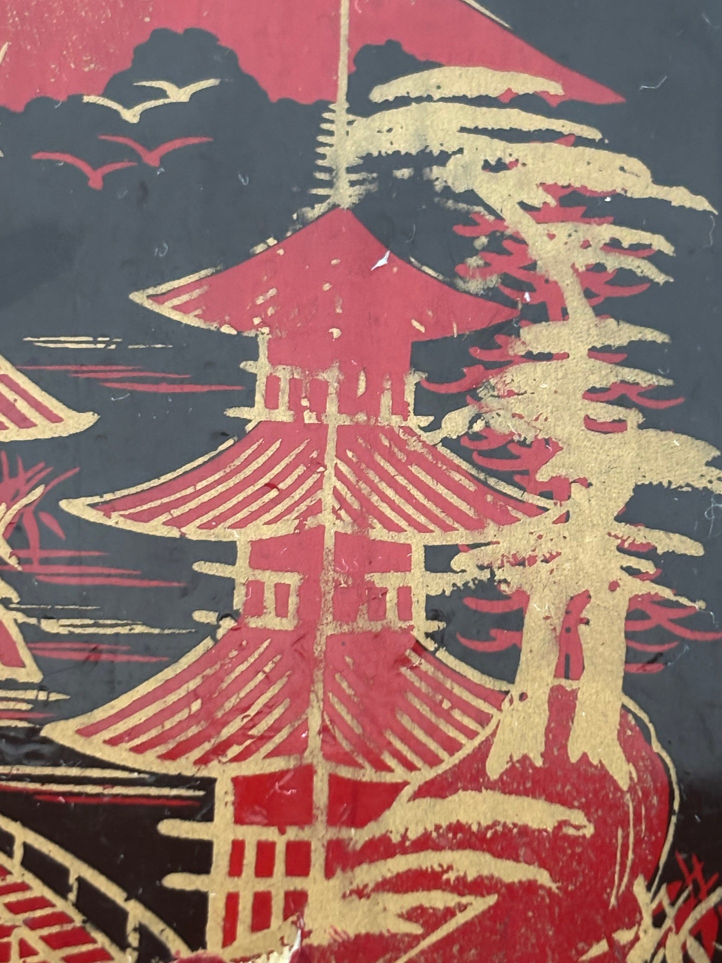 Portagioie giapponese vintage con carillon funzionante – laccatura nera e interni in velluto rosso