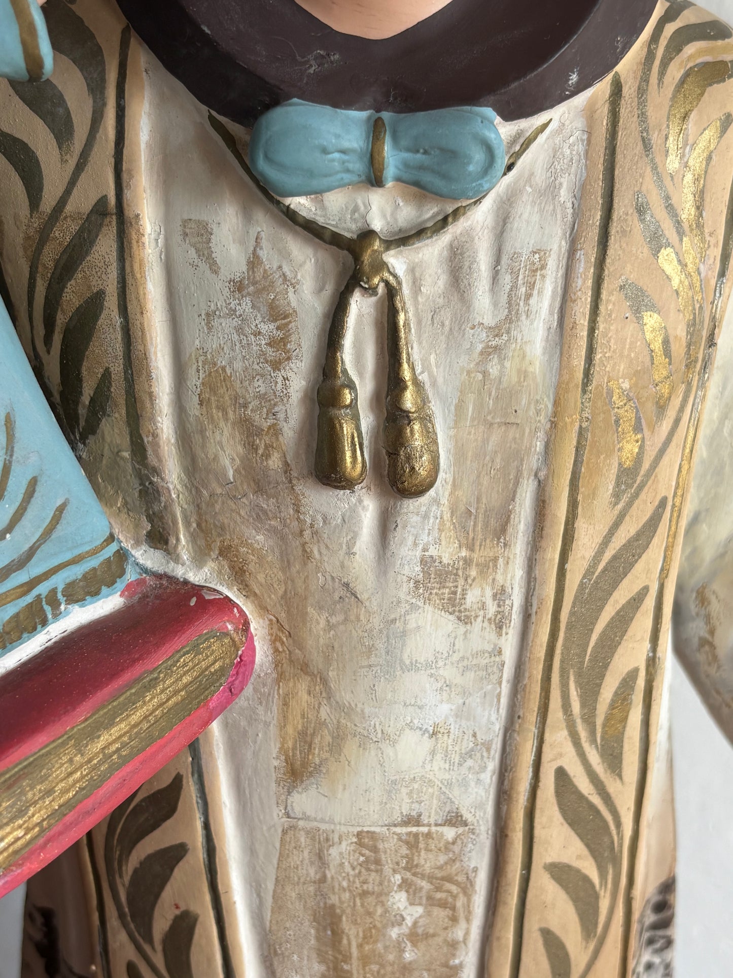 Statua di Sant’Antonio con Gesù Bambino in gesso – Restaurata, con occhi in vetro e aureola rimovibile