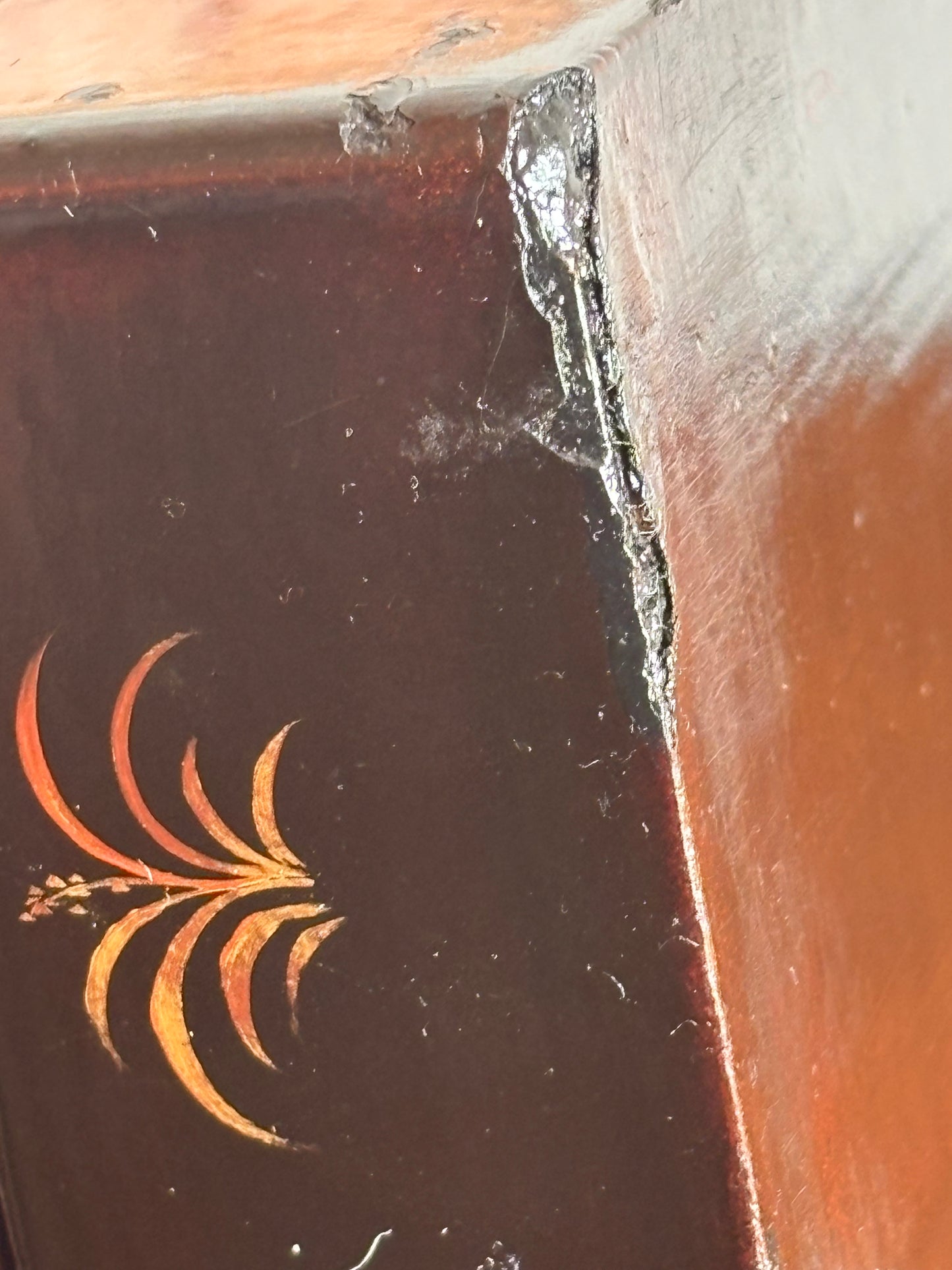 Ventaglio cinese dipinto a mano con scatola laccata originale