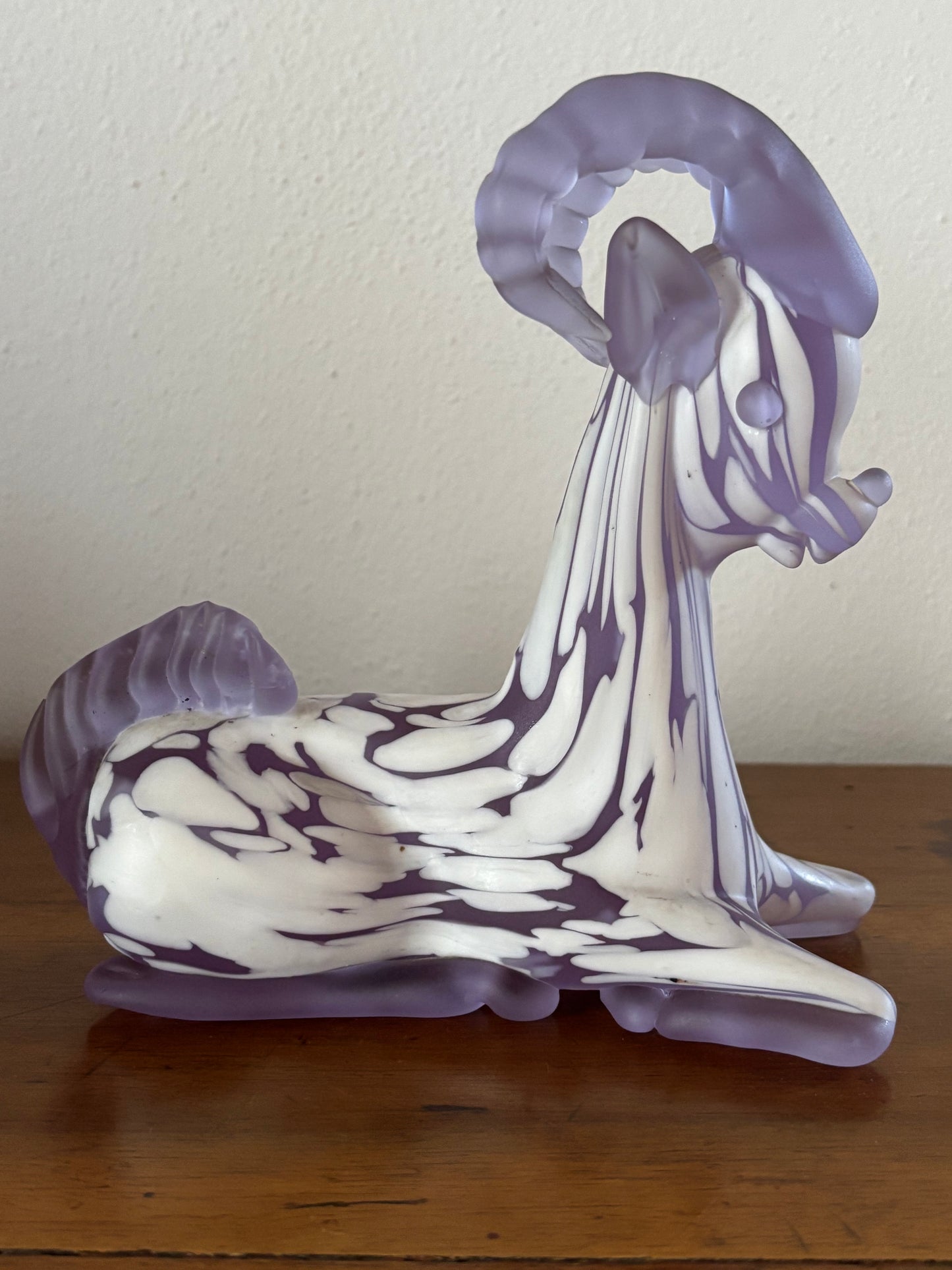 Mountain Goat in Glass – Handmade Violet and White Sculpture