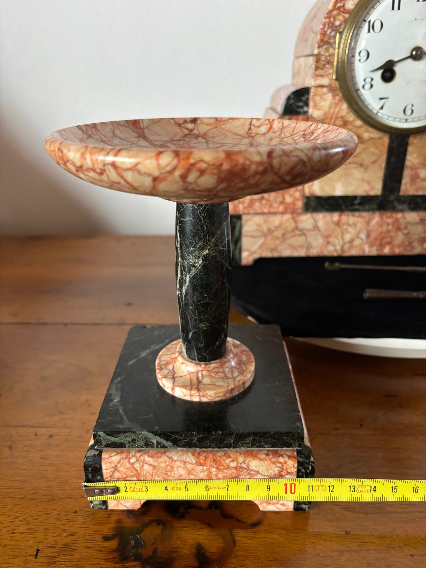 Orologio da camino francese Art Déco in marmo rosa