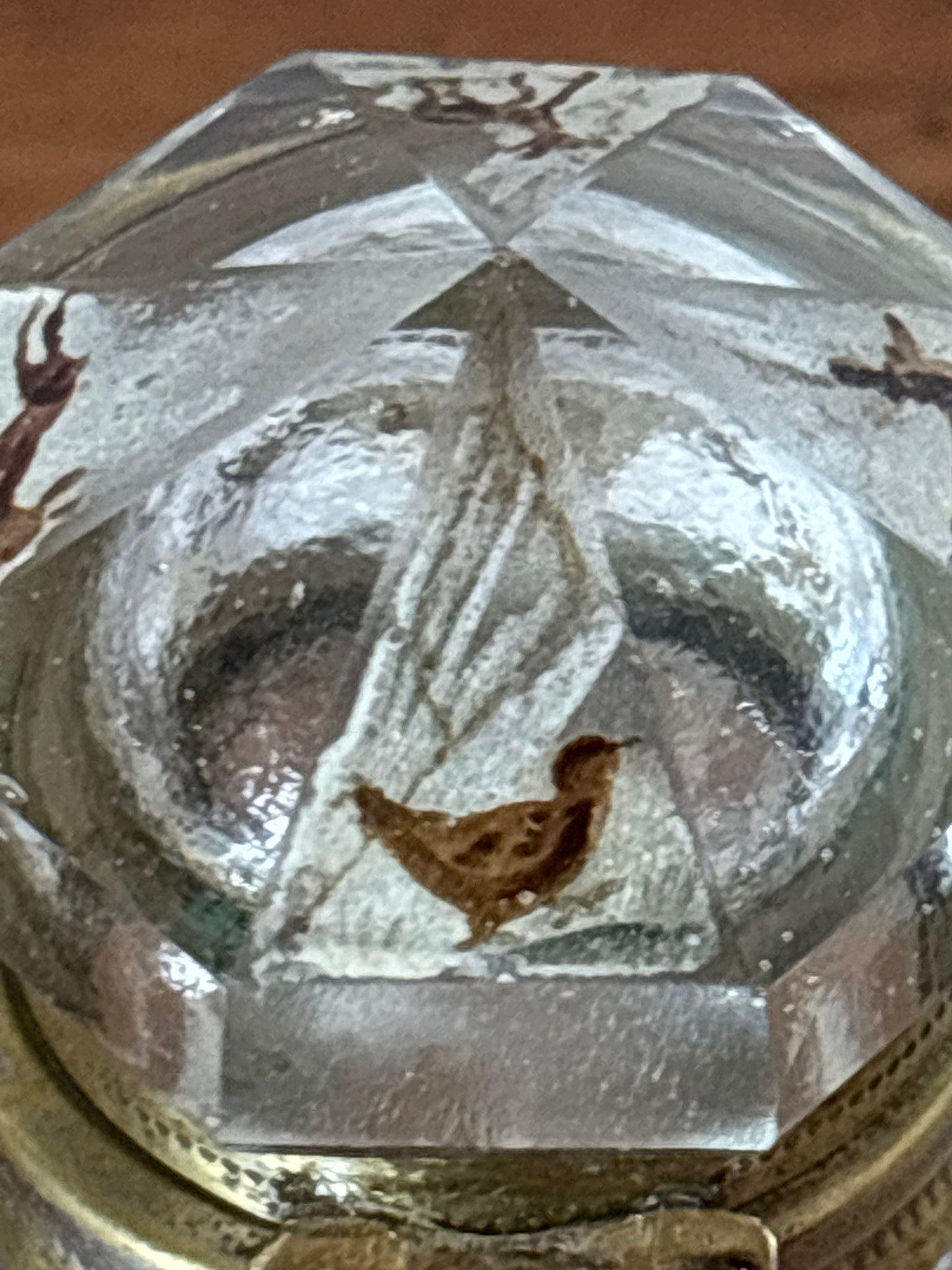 Antique Hand-Painted Glass Inkwell