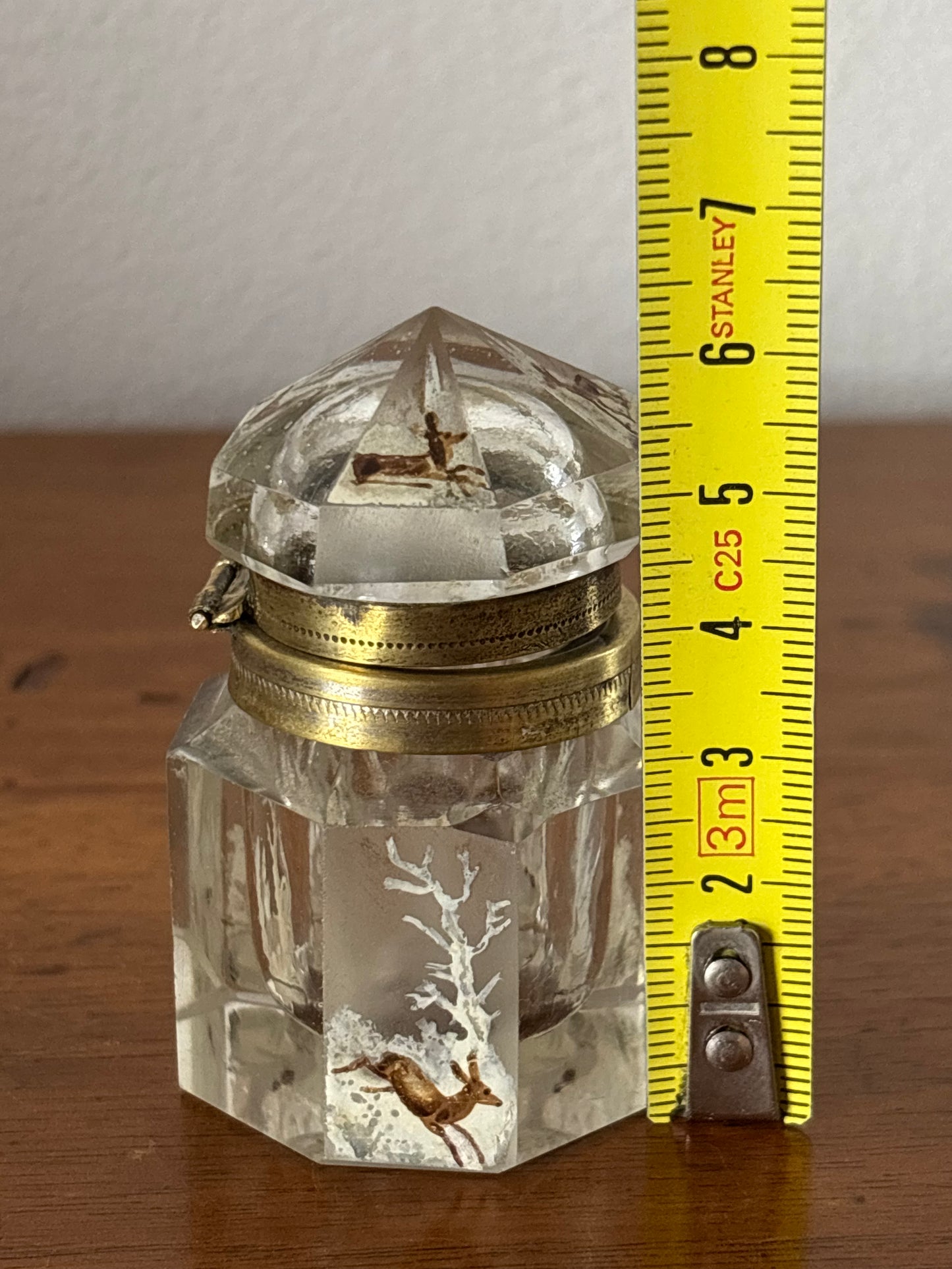 Antique Hand-Painted Glass Inkwell