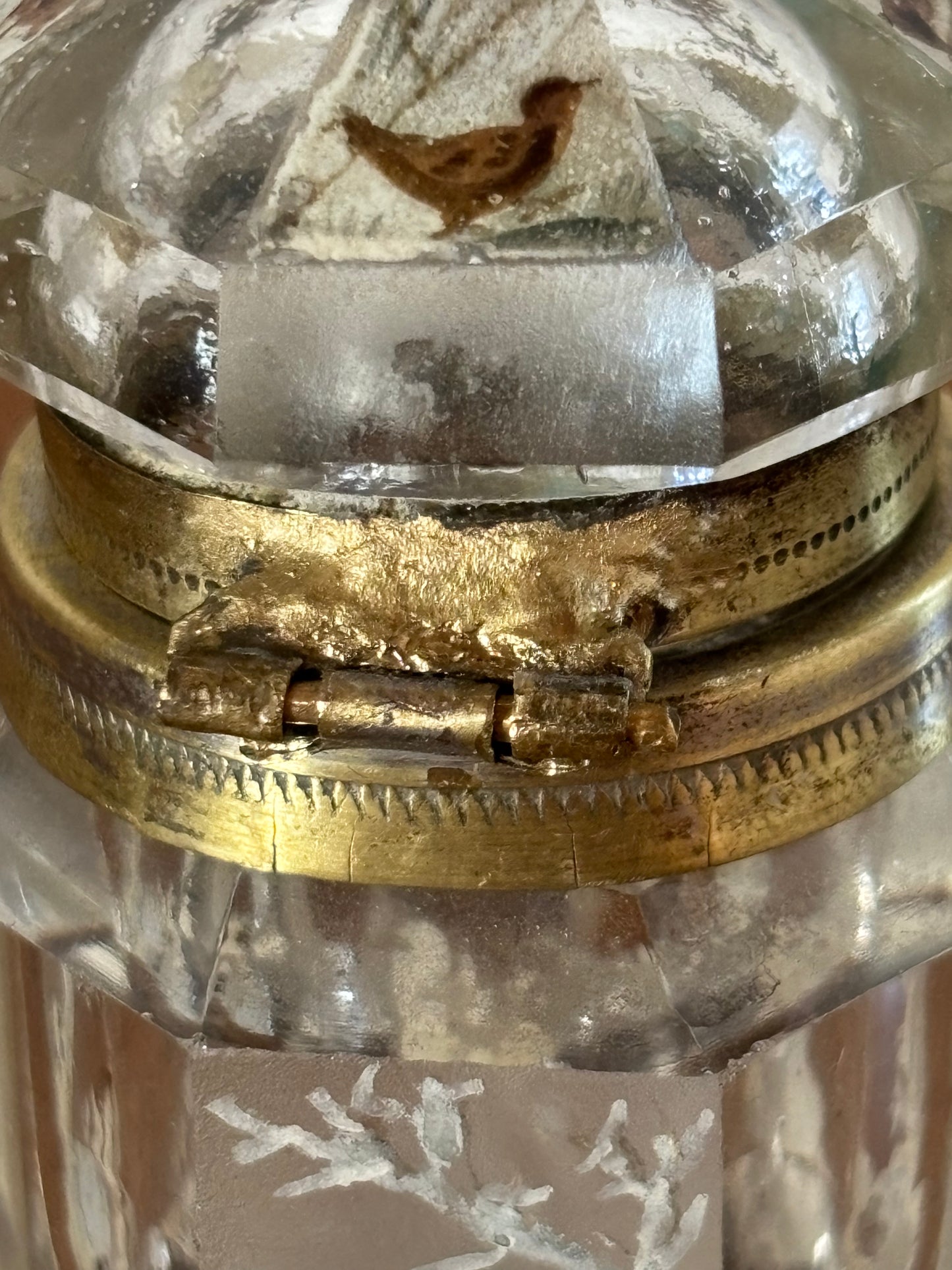 Antique Hand-Painted Glass Inkwell