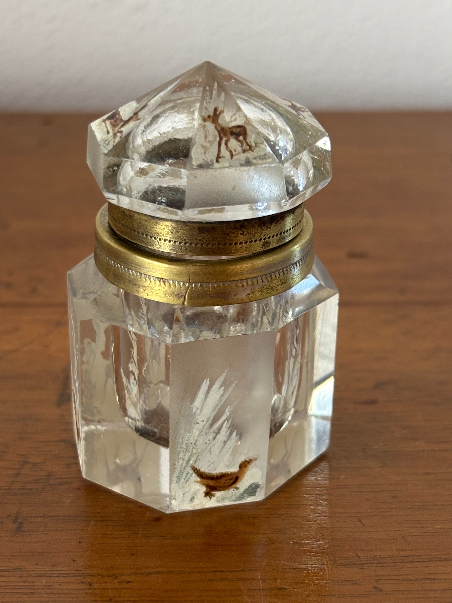 Antique Hand-Painted Glass Inkwell