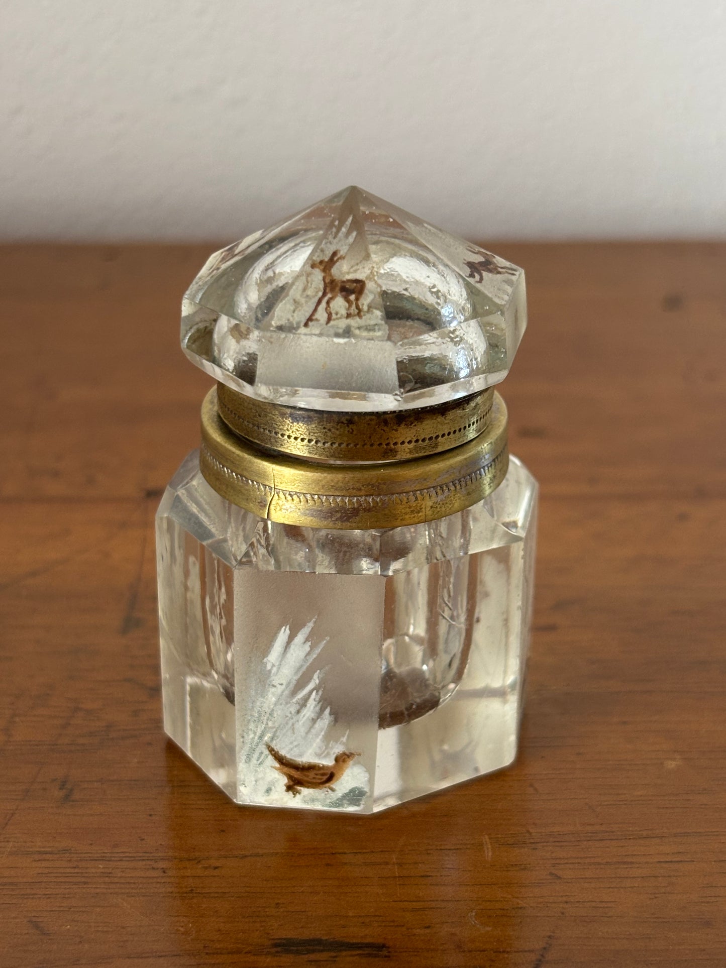 Antique Hand-Painted Glass Inkwell