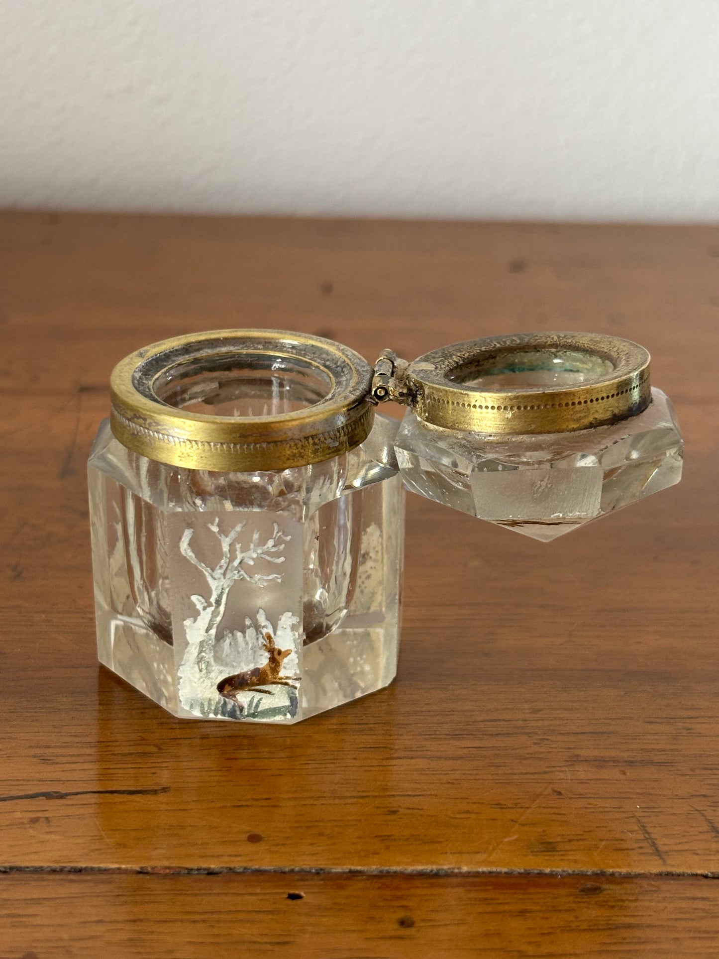 Antique Hand-Painted Glass Inkwell