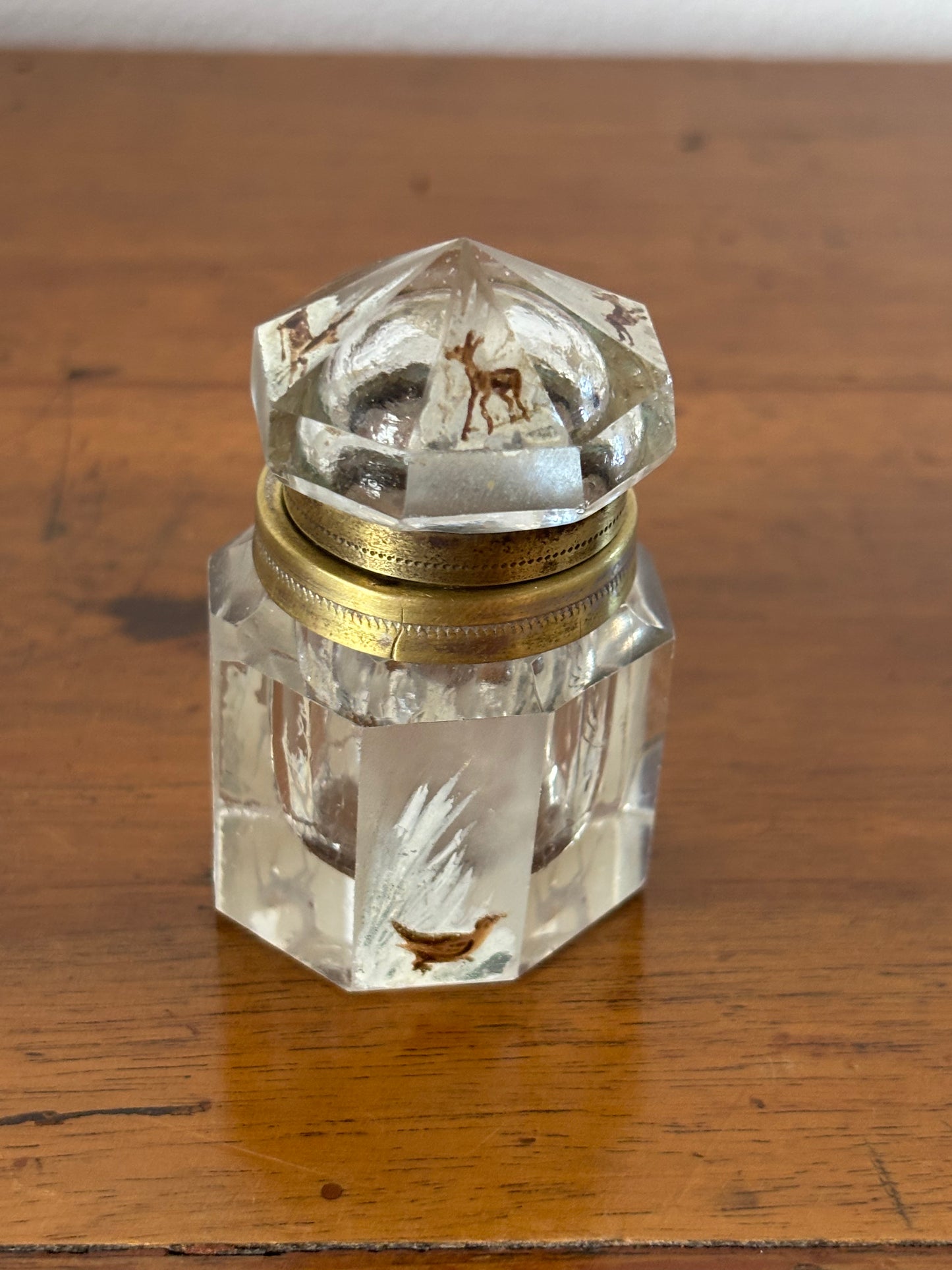 Antique Hand-Painted Glass Inkwell