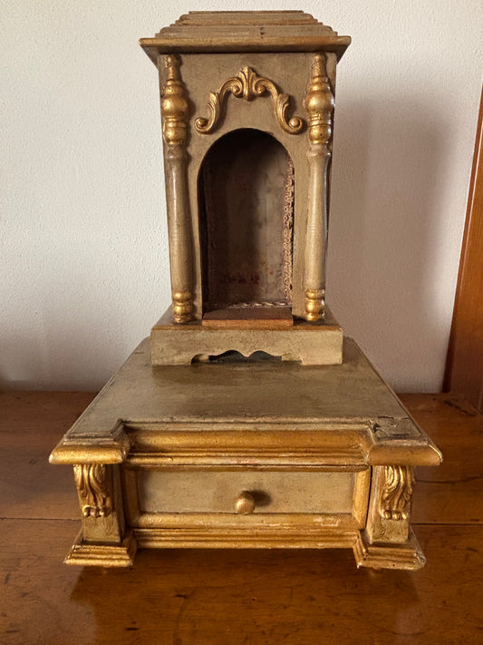 Tabernacolo Antico in Legno Dorato con Cassettino – Edicola Sacra da Altare e Devozione