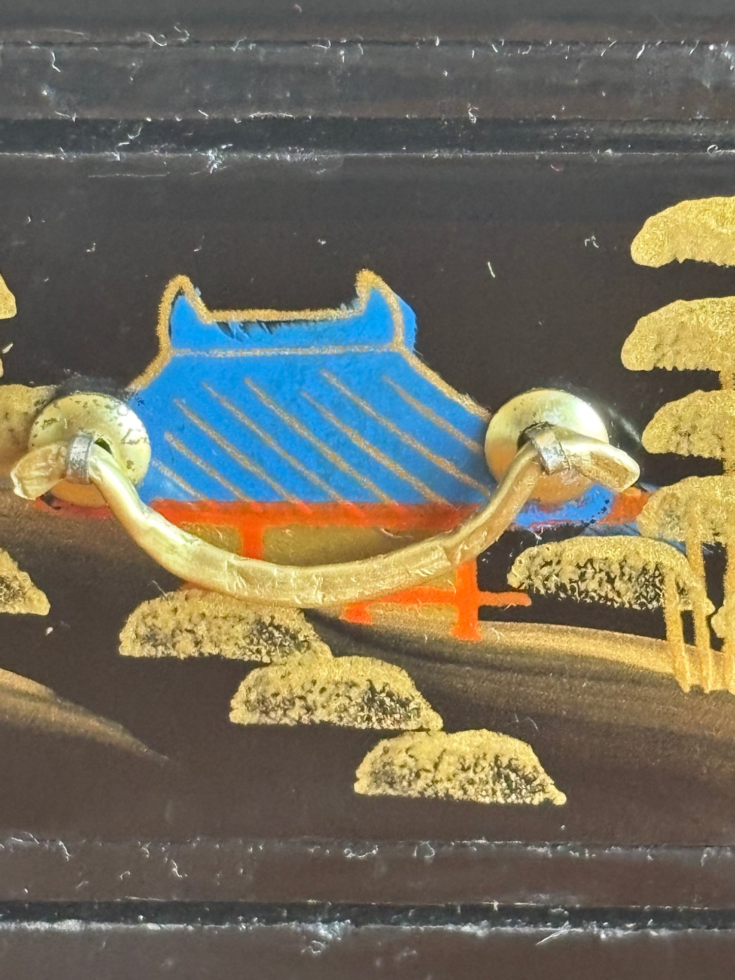 Japanese lacquered jewelry box with drawers and music box with ballerina