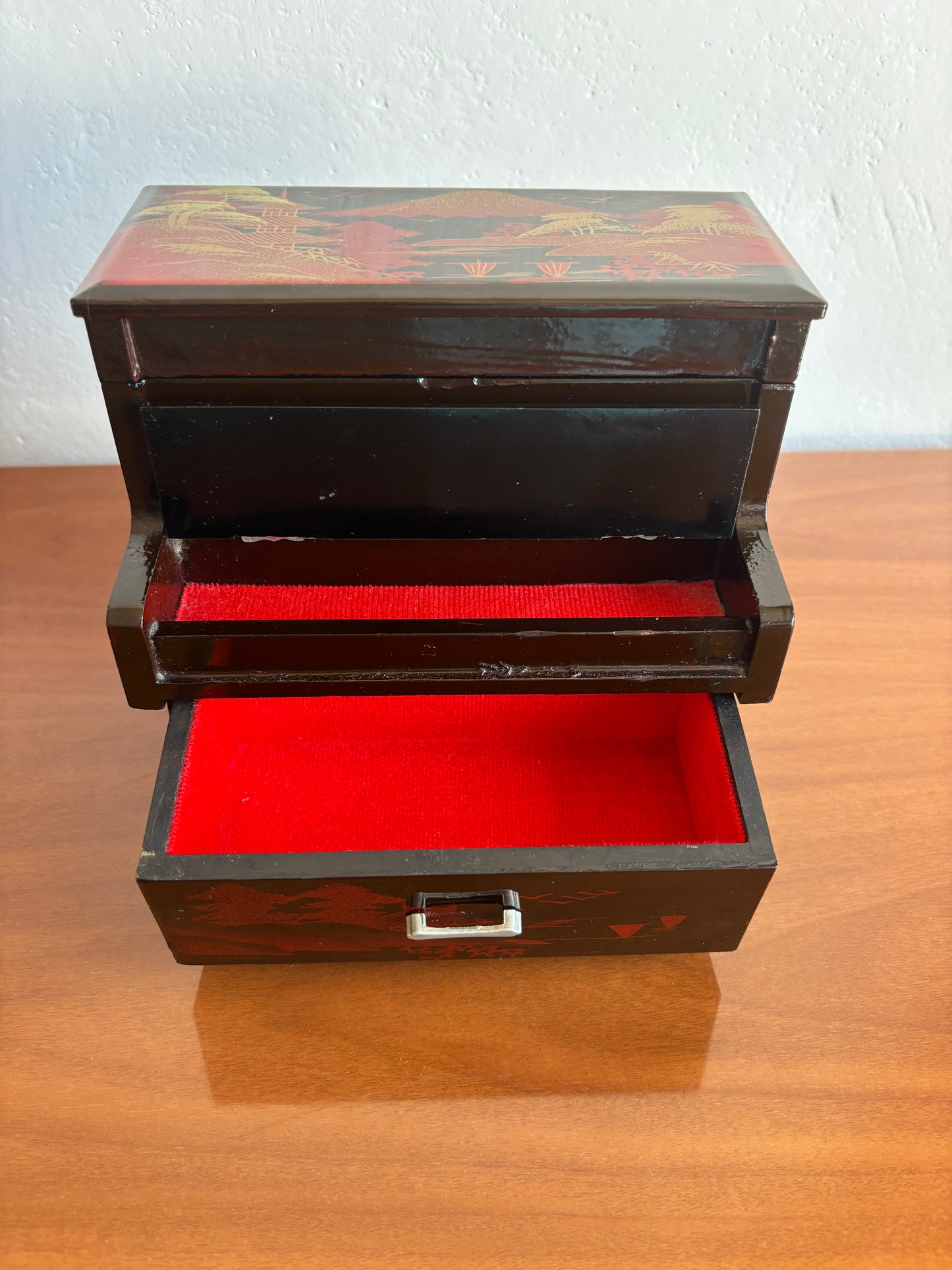 Portagioie giapponese vintage a forma di pianoforte con carillon funzionante