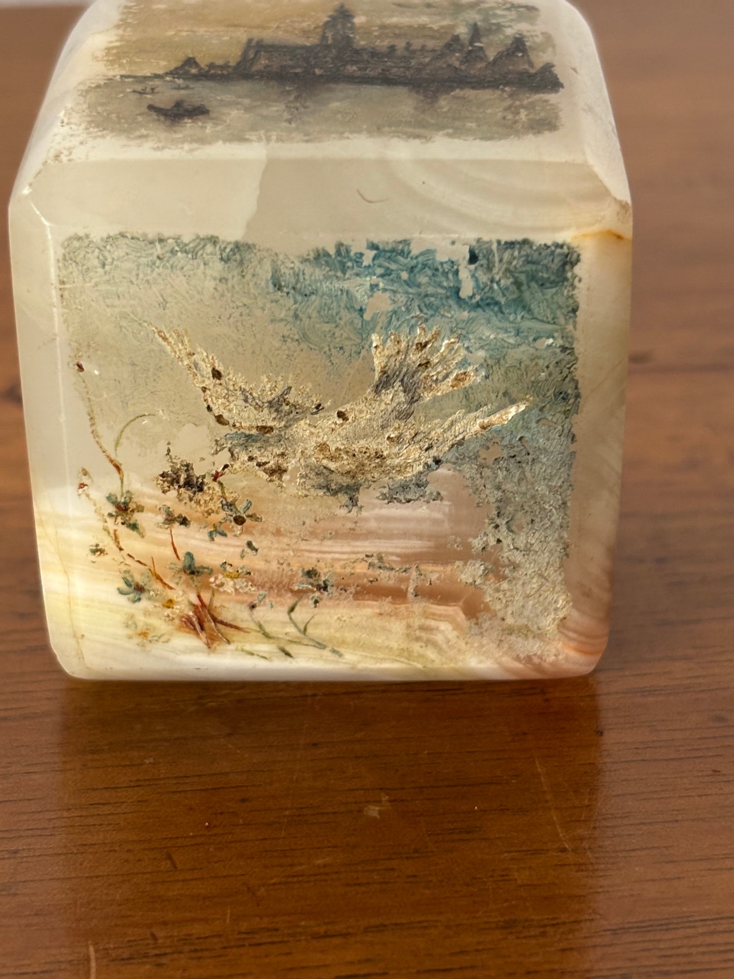 Cubo Fermacarte in Onice con Dipinti a Mano – Vedute della Laguna Veneziana