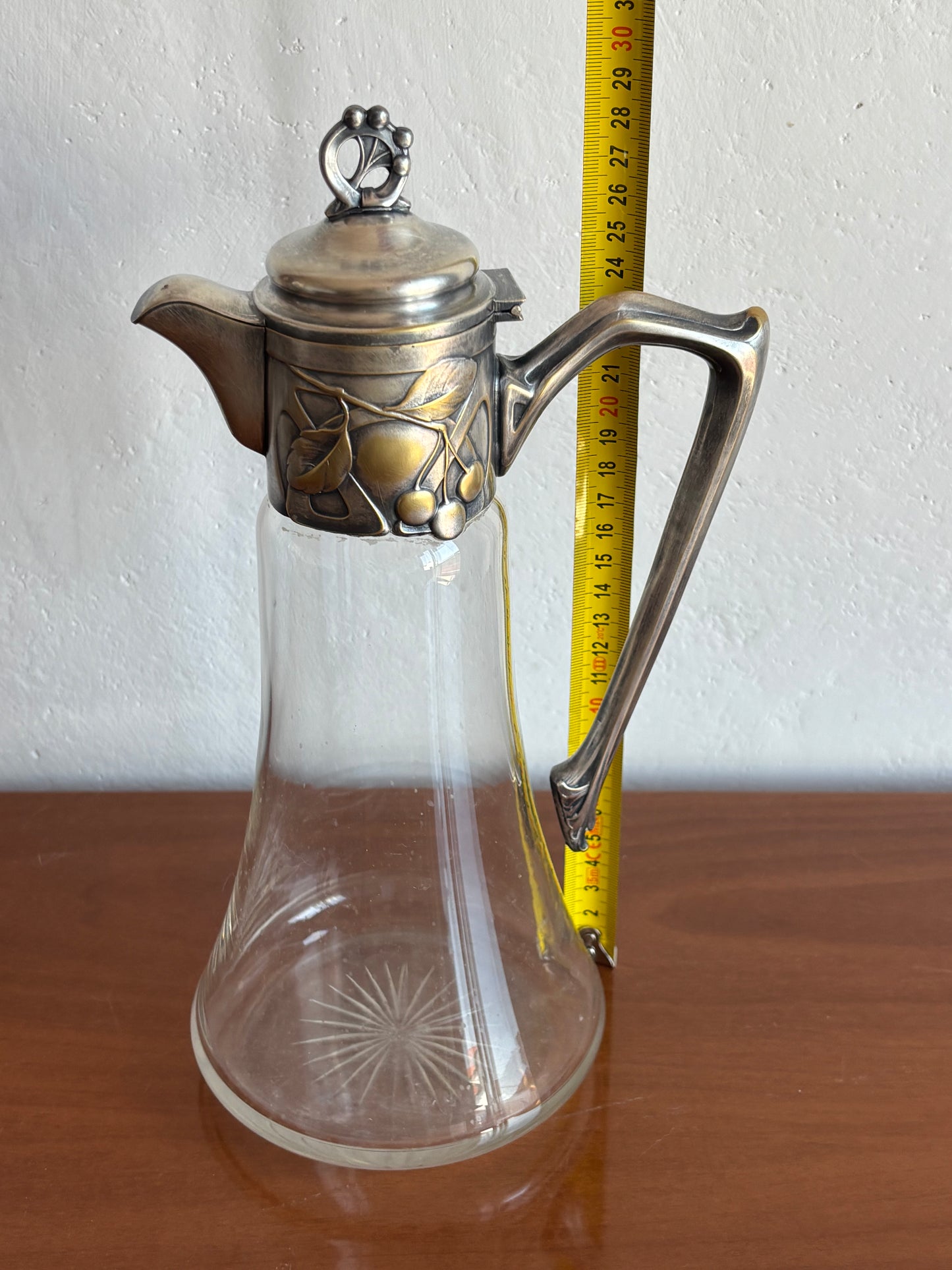 Vintage Liberty‑Style Carafe in Glass and Silvered Metal – Timeless Elegance