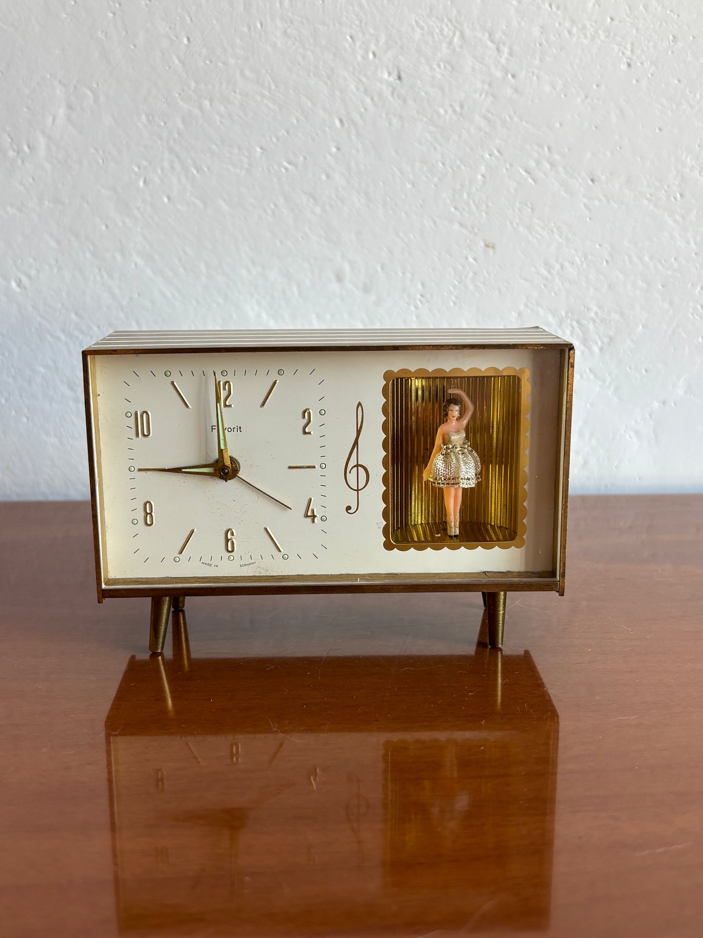 Vintage Favorit alarm clock with music box and ballerina – 1960s, working