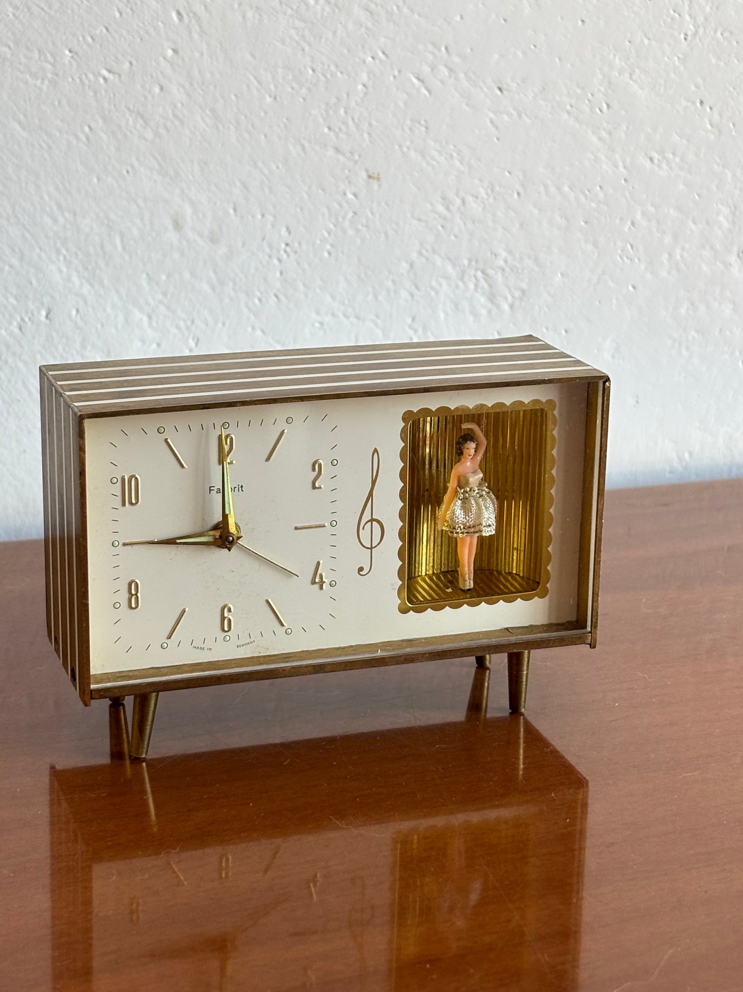 Vintage Favorit alarm clock with music box and ballerina – 1960s, working