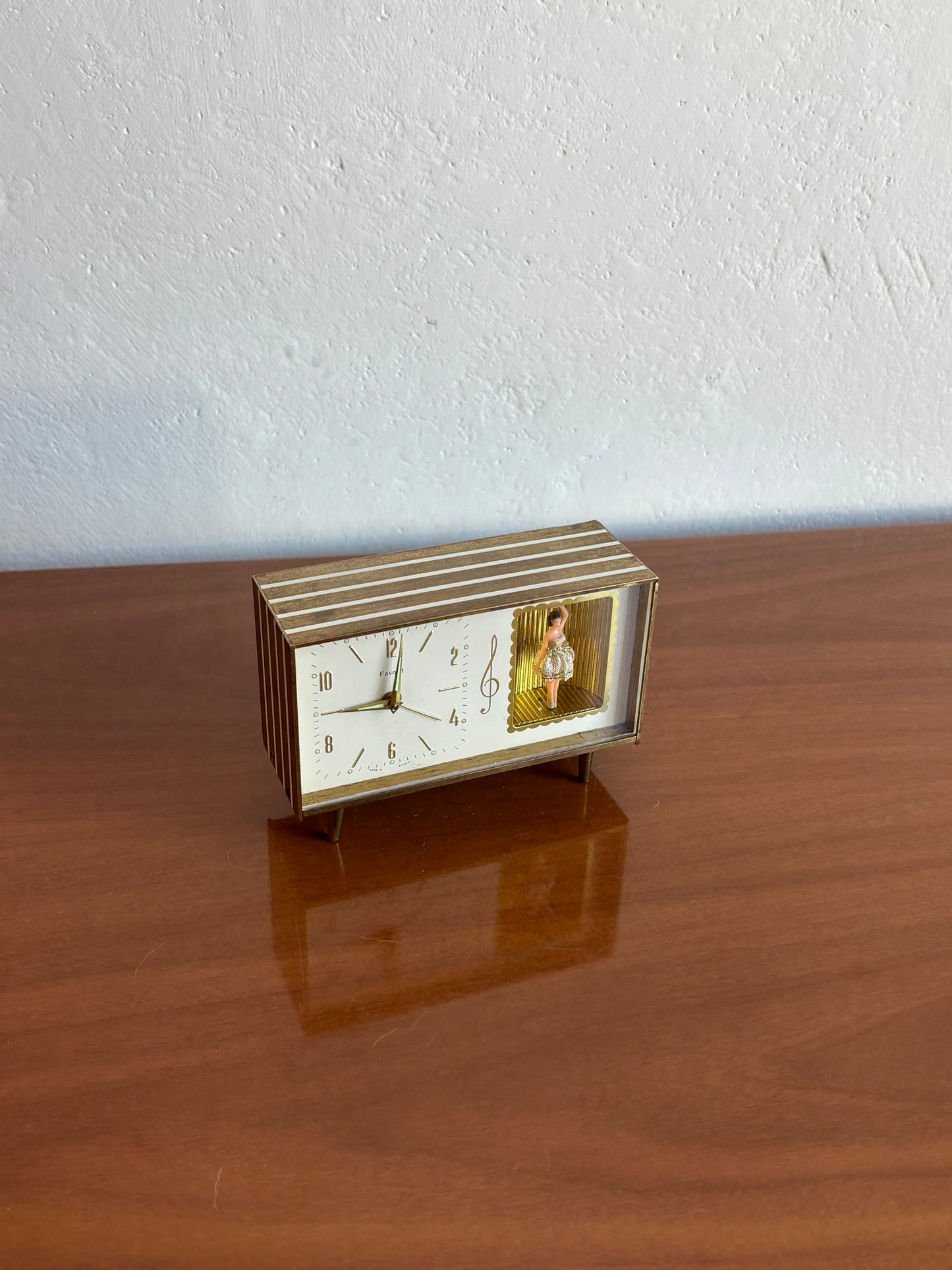 Vintage Favorit alarm clock with music box and ballerina – 1960s, working