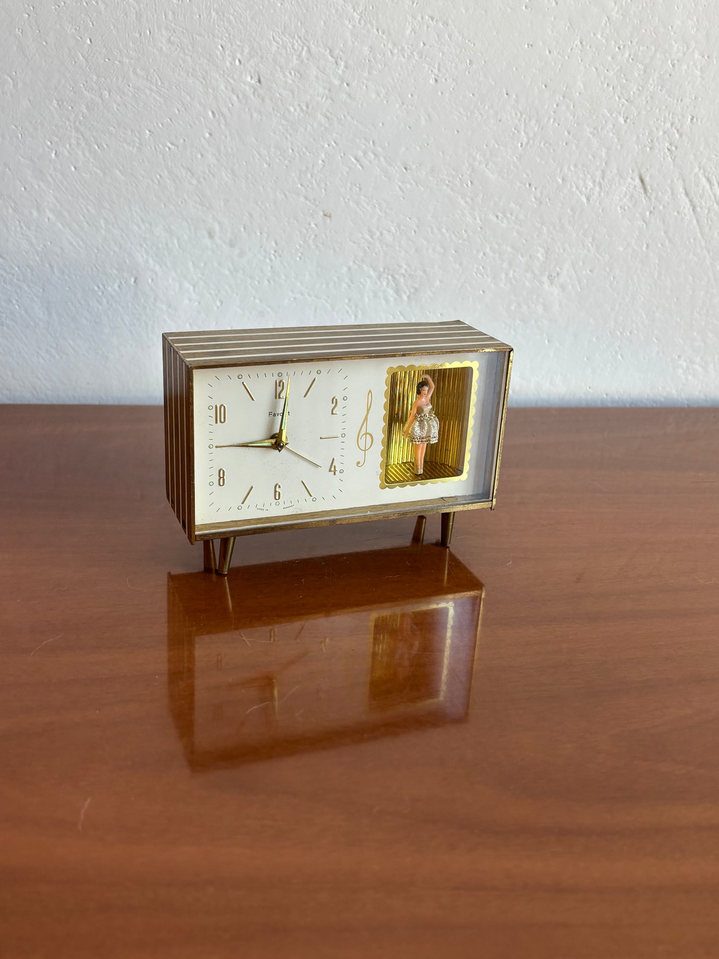 Vintage Favorit alarm clock with music box and ballerina – 1960s, working