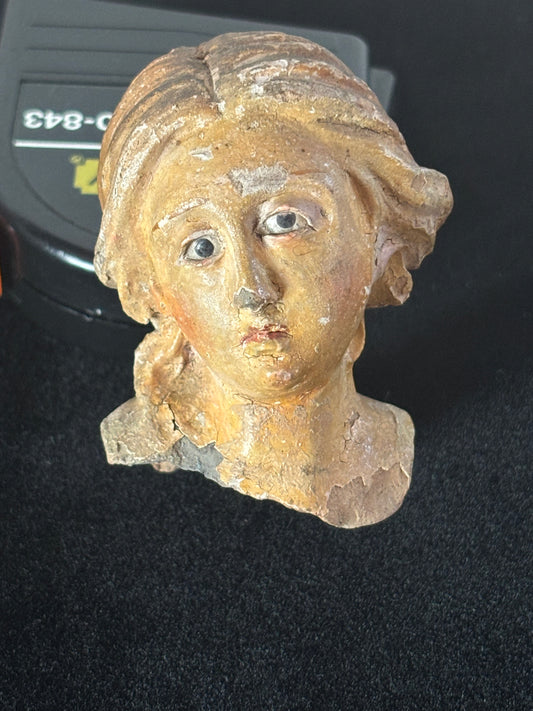 Testa di Madonna/Santa in Terracotta con Occhi di Vetro