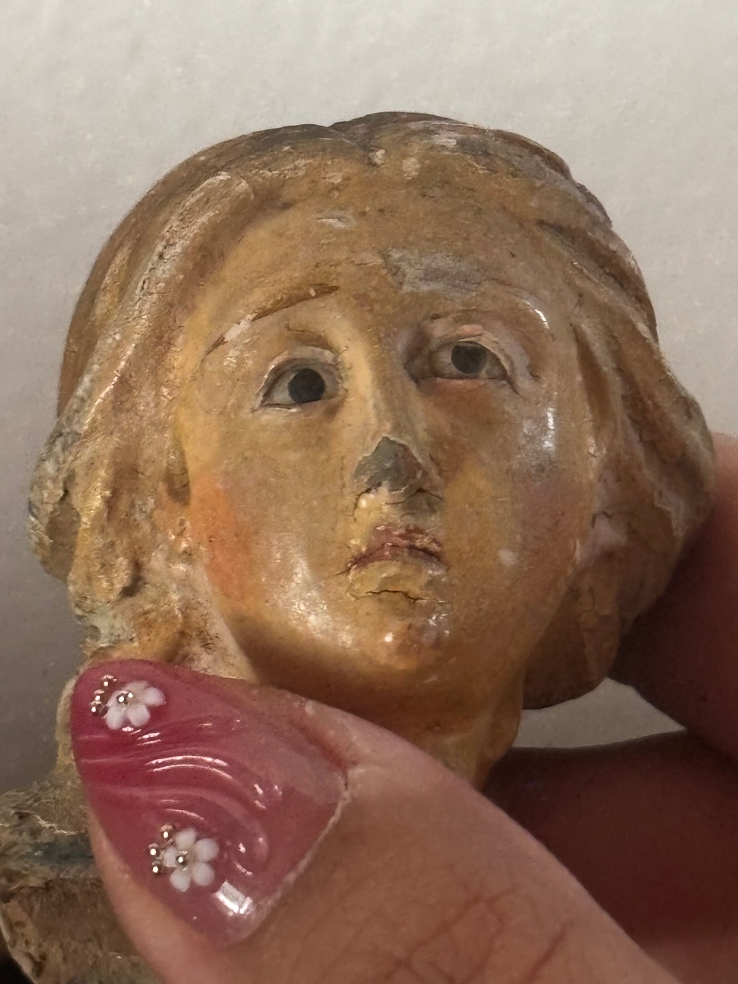 Terracotta Head of Madonna/Saint with Glass Eyes