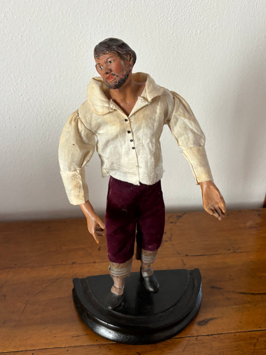 Neapolitanischer Terrakotta‑Hirte mit Strohkörper – handgefertigte Vintage‑Figur