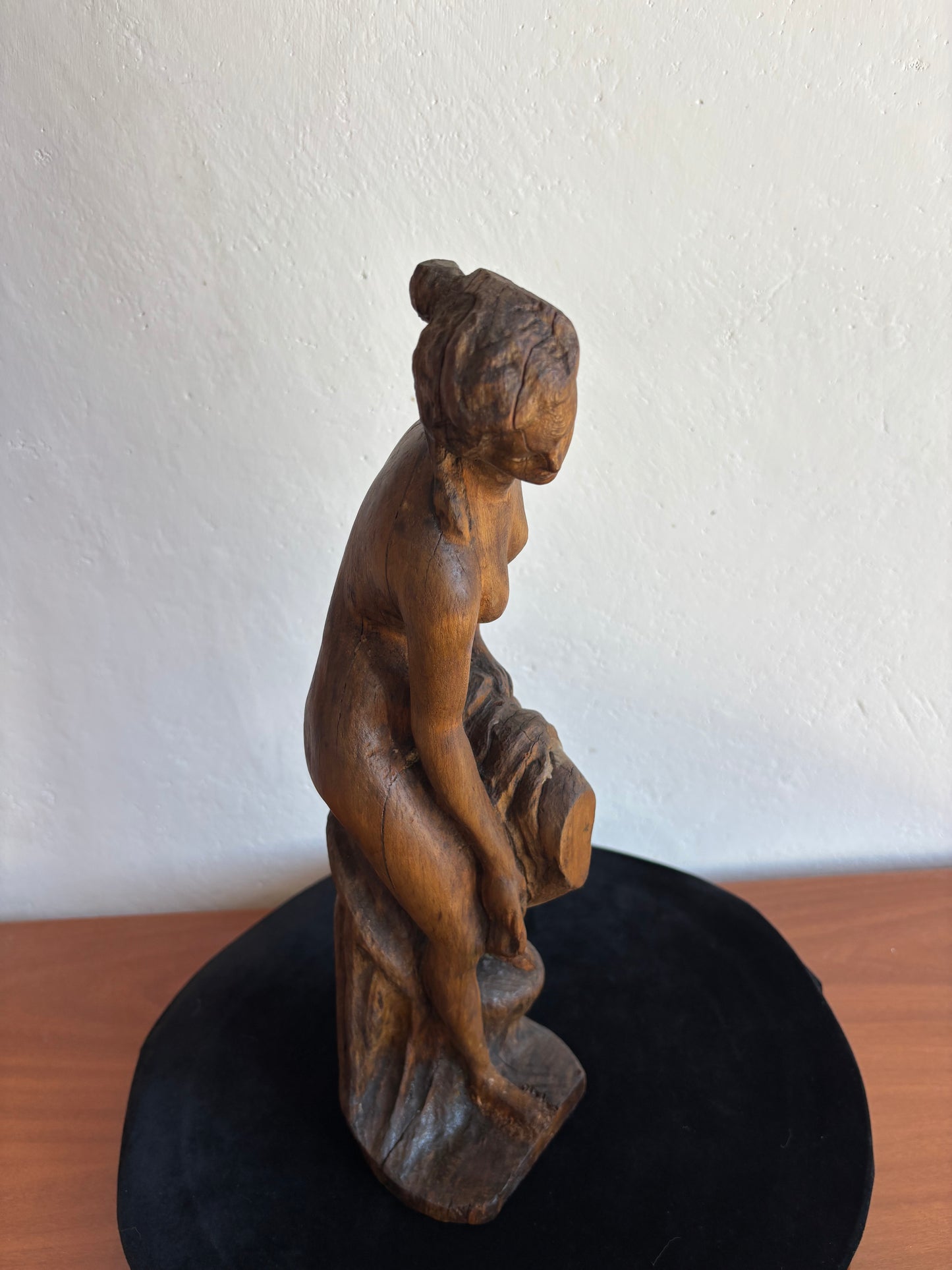Wooden Sculpture “The Bather” – Vintage Figurative Art