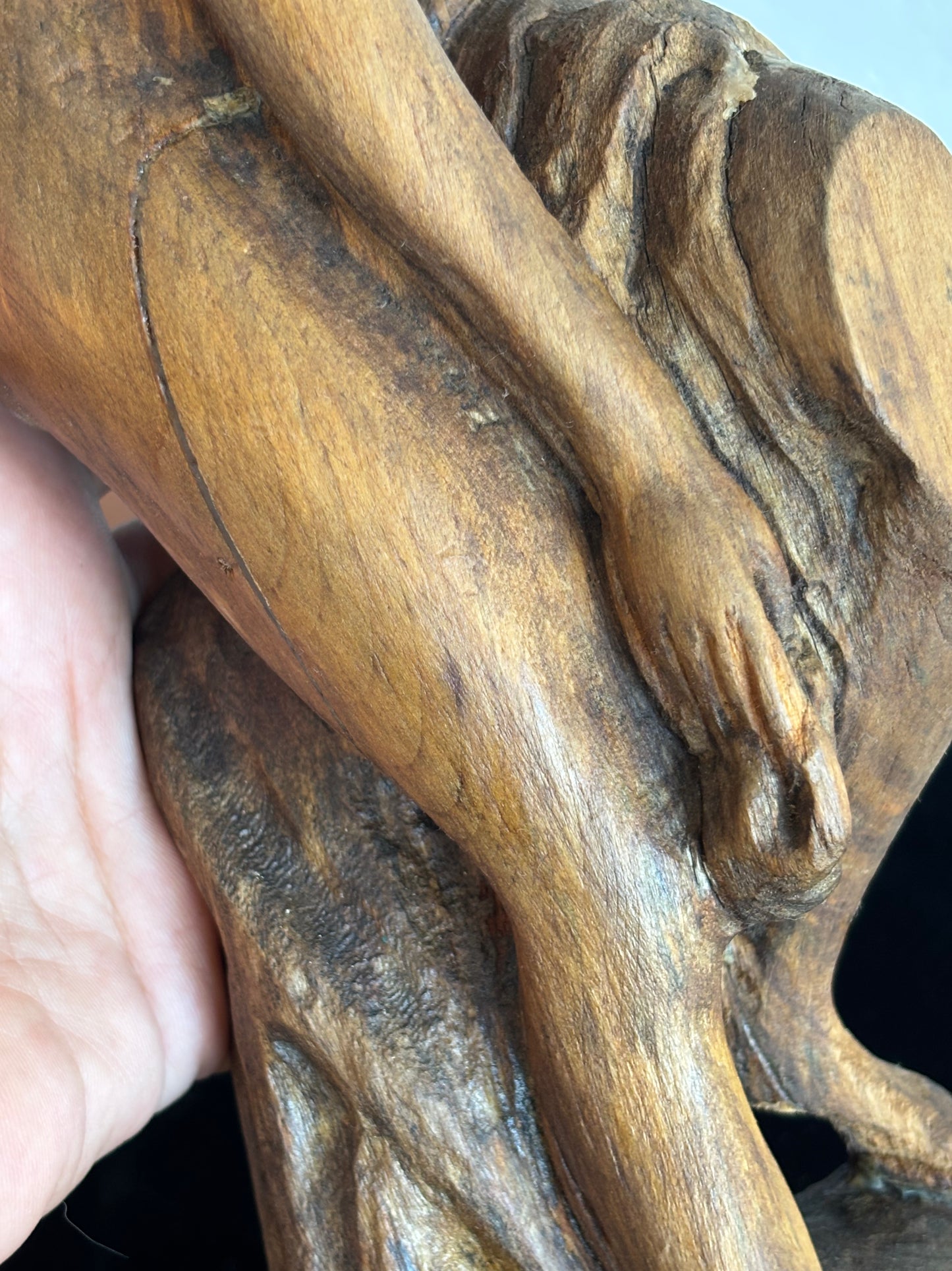 Wooden Sculpture “The Bather” – Vintage Figurative Art