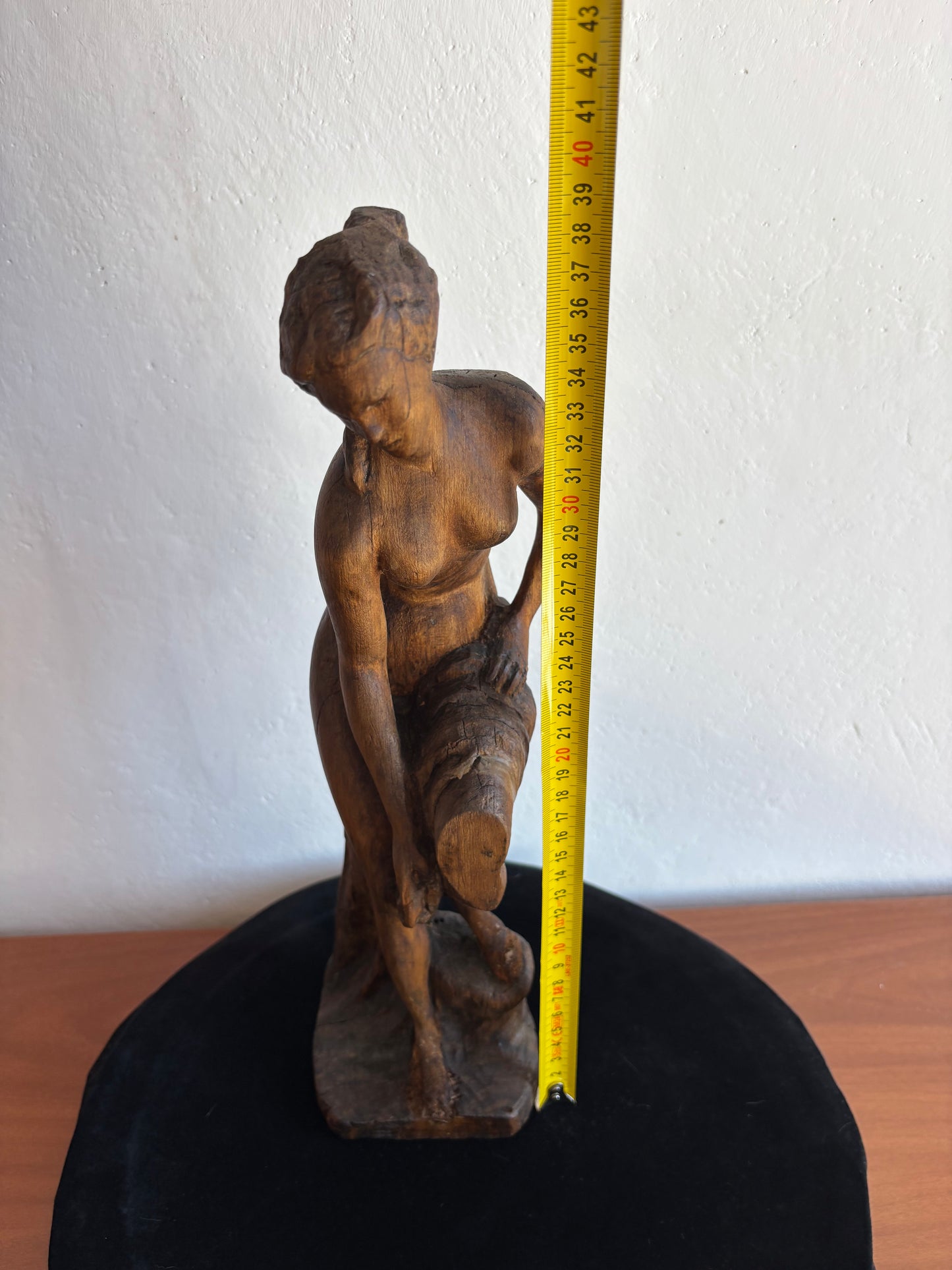 Wooden Sculpture “The Bather” – Vintage Figurative Art