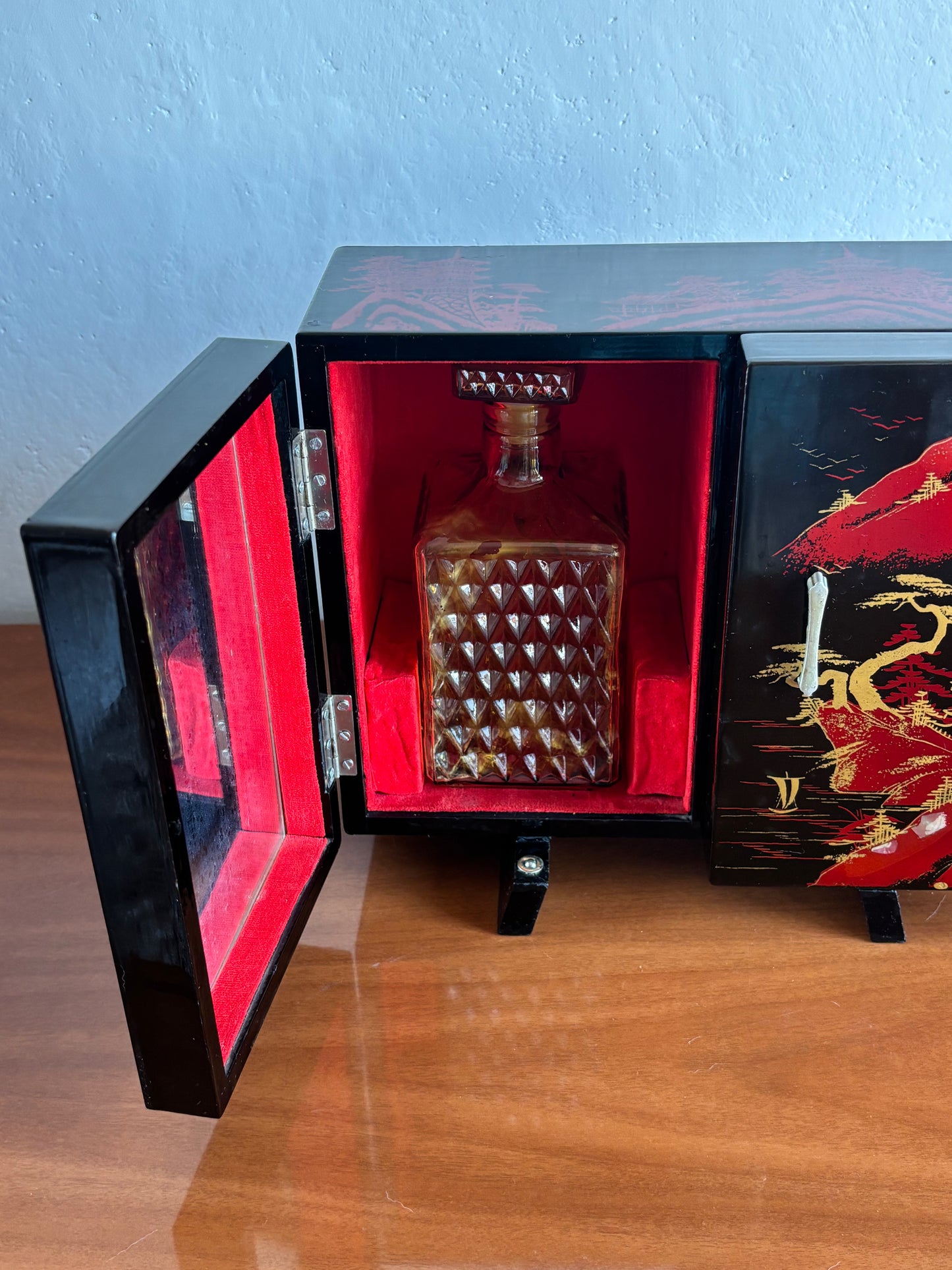 Japanese Bar Cabinet with Music Box and Rotating Geisha