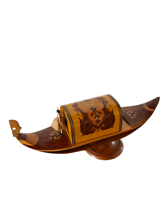 Gondola portasigarette con carillon in legno, funzionante e restaurata