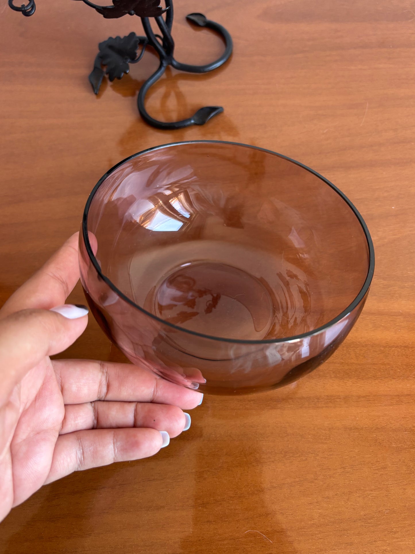 Vaso vintage in stile Liberty in Vetro Soffiato e Ferro Battuto