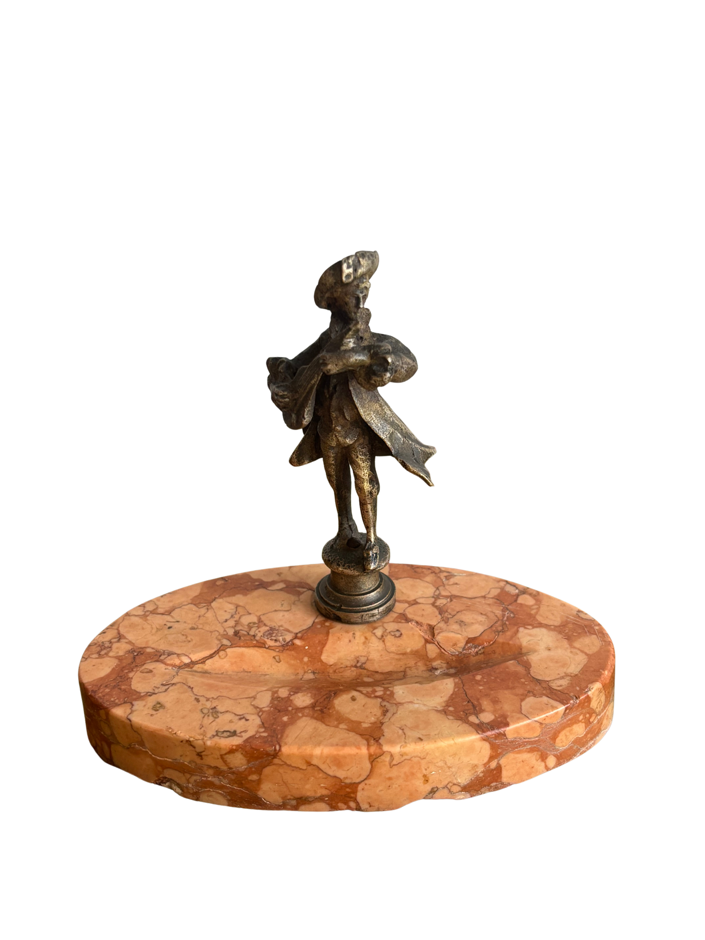 Portapenne vintage in marmo con statuetta in metallo