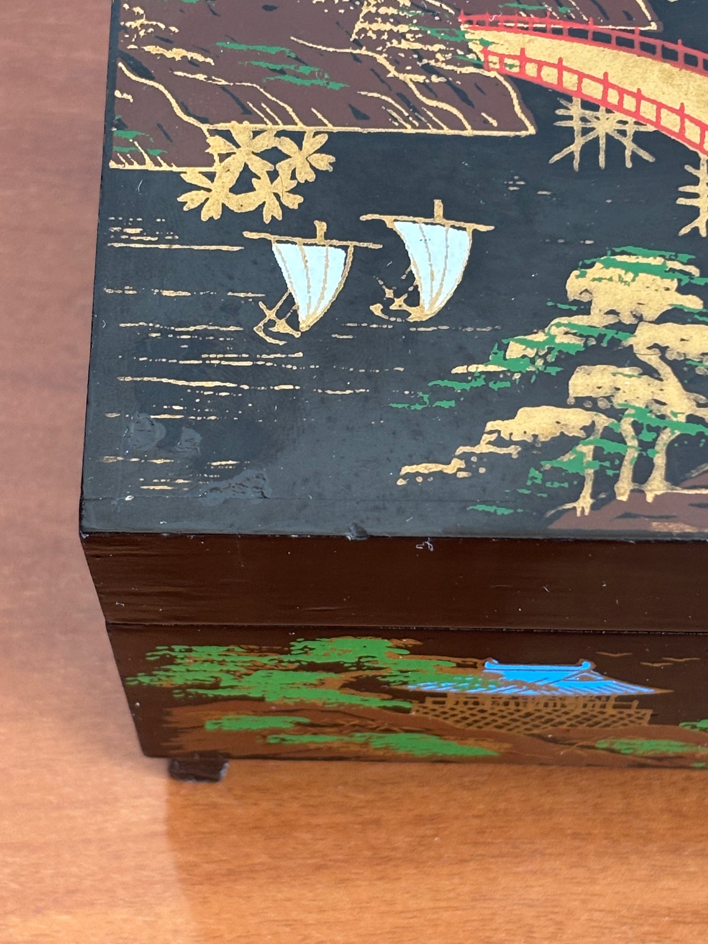 Vintage Japanisches Lack‑Schmuckkästchen mit funktionierendem Spielwerk