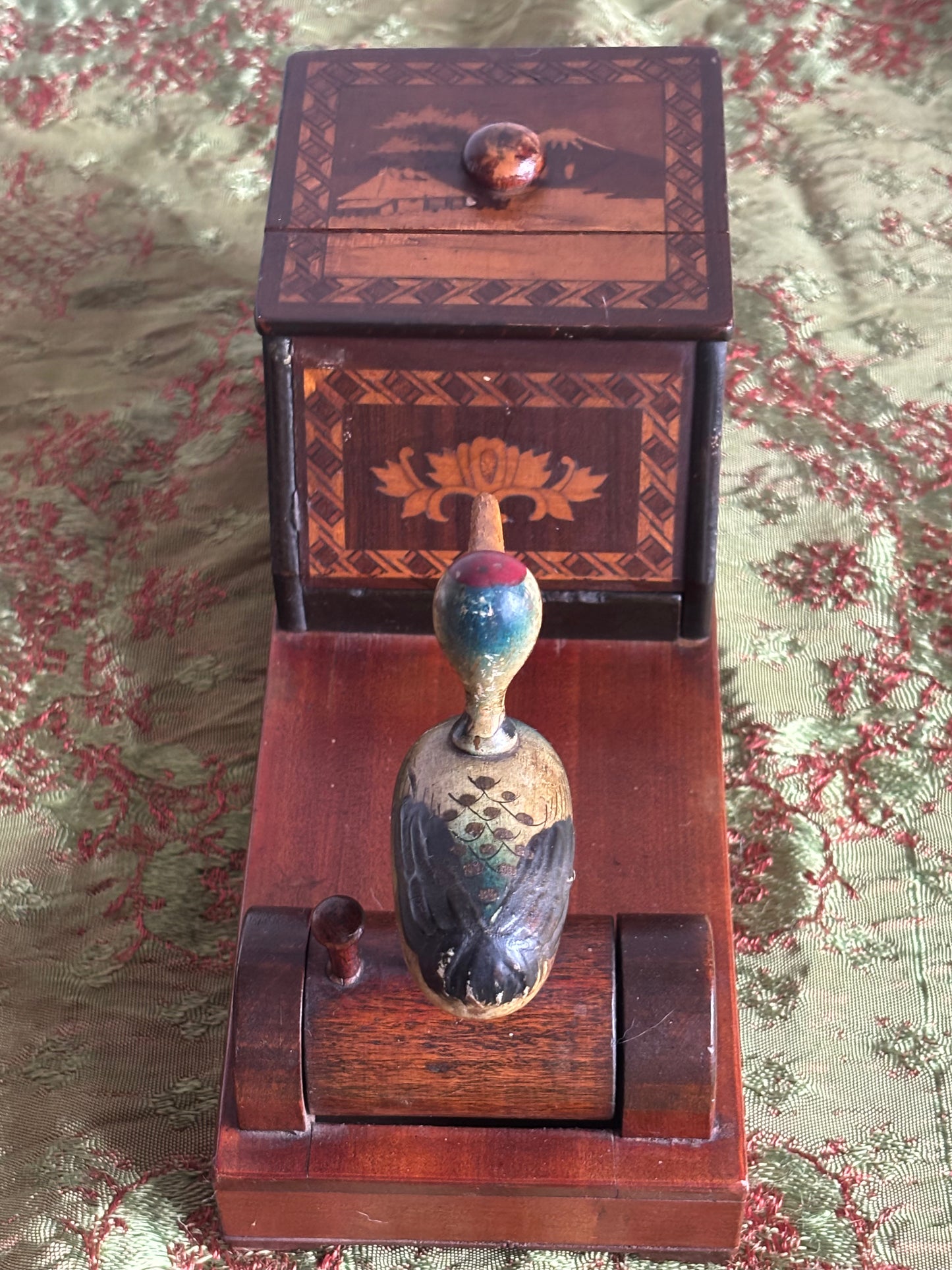 Vintage Wooden Cigarette Holder with Restored Bird – Fully Functional Manual Opening