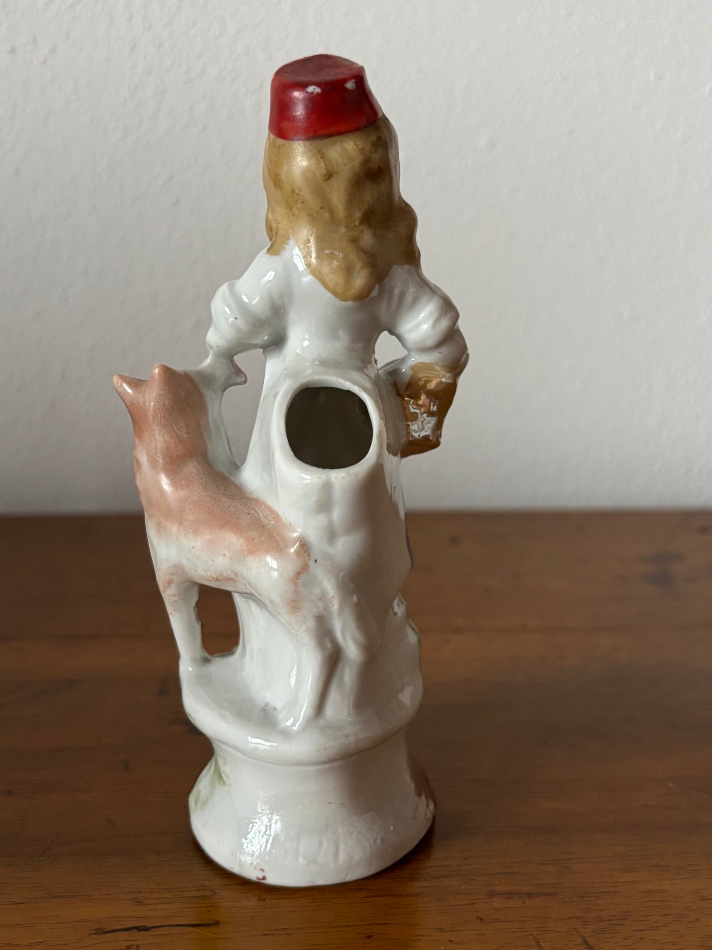 Ceramic Figurine – Little Red Riding Hood with the Wolf, Vintage Style